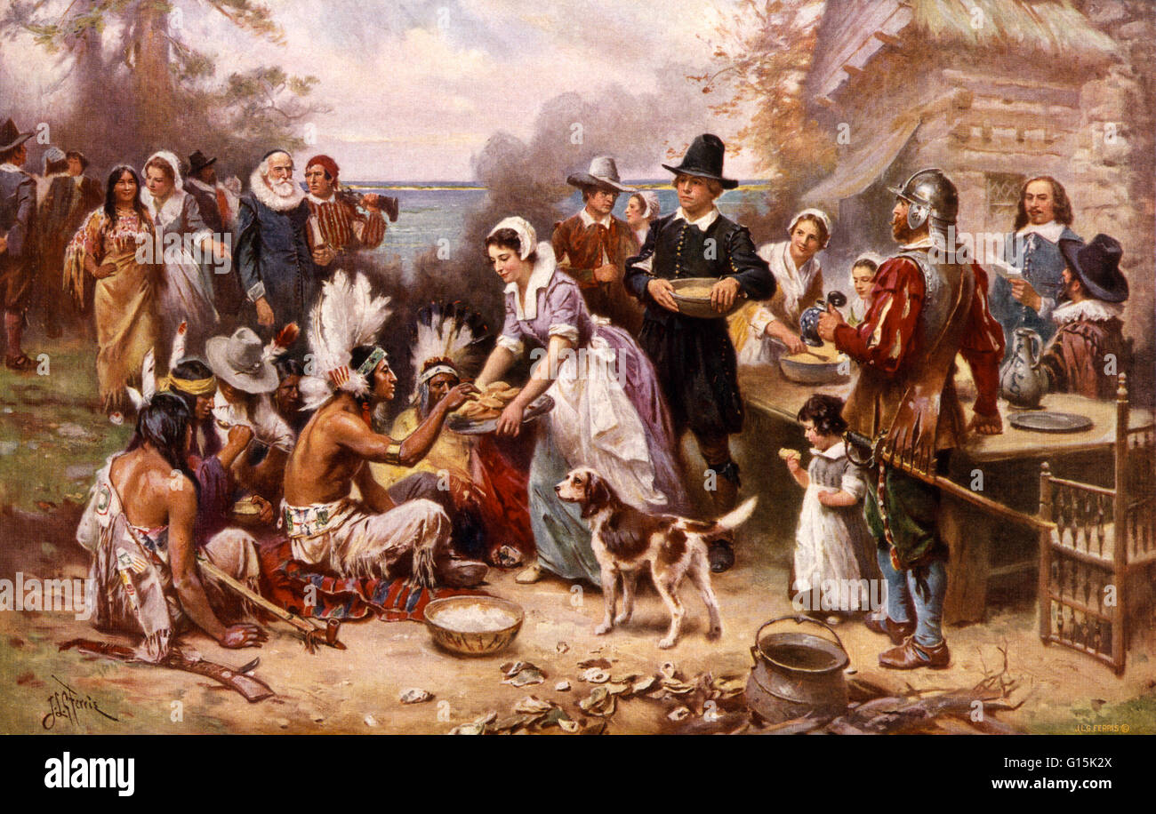 The first thanksgiving 1621 by jean leon gerome ferris hi-res stock  photography and images - Alamy