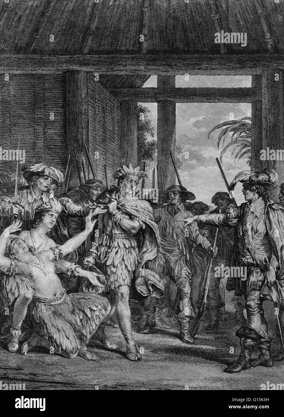Engraving depicting seizure of Atahualpa, who was the last