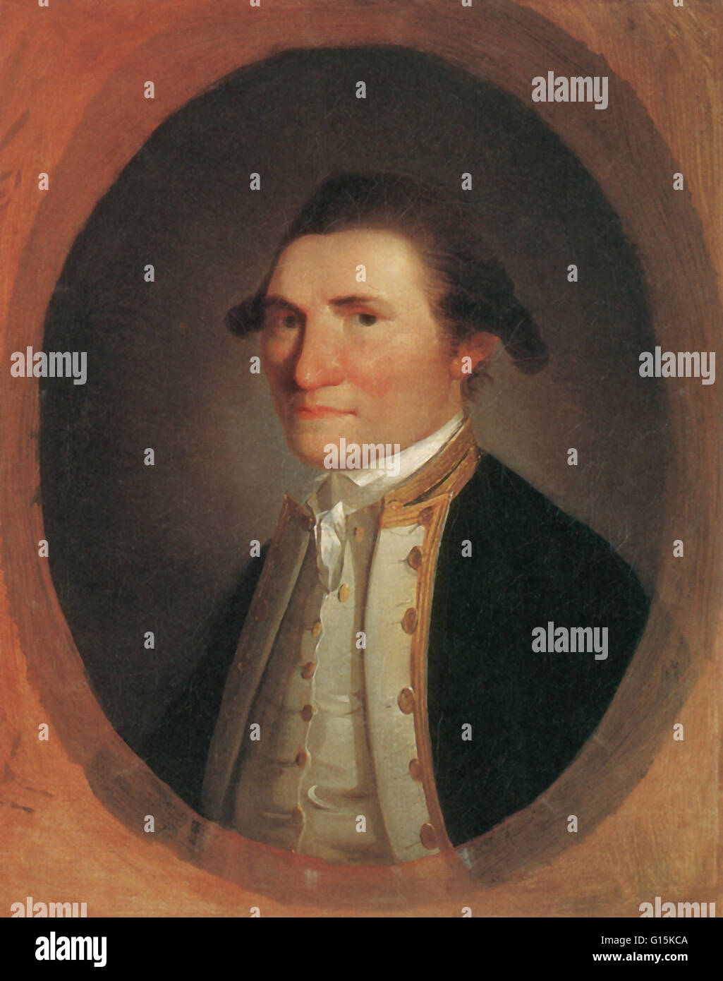 Captain James Cook (1728-1779), British explorer. After joining the Royal Navy, Cook undertook his first major voyage from 1768-71, accurately mapping New Zealand's coastline and making the first European landing in east Australia. During 1772-75 he cross Stock Photo