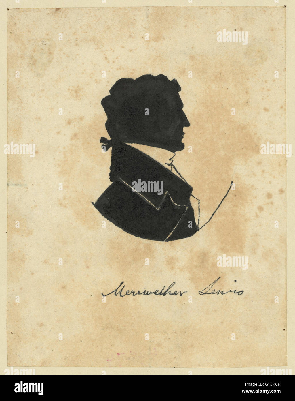A drawing in ink over a graphite underdrawing of the silhouette of Lewis, by John Marshal. Meriwether Lewis (August 18, 1774 - October 11, 1809) was an American explorer, soldier, and public administrator, best known for his role as the leader of the Lewi Stock Photo