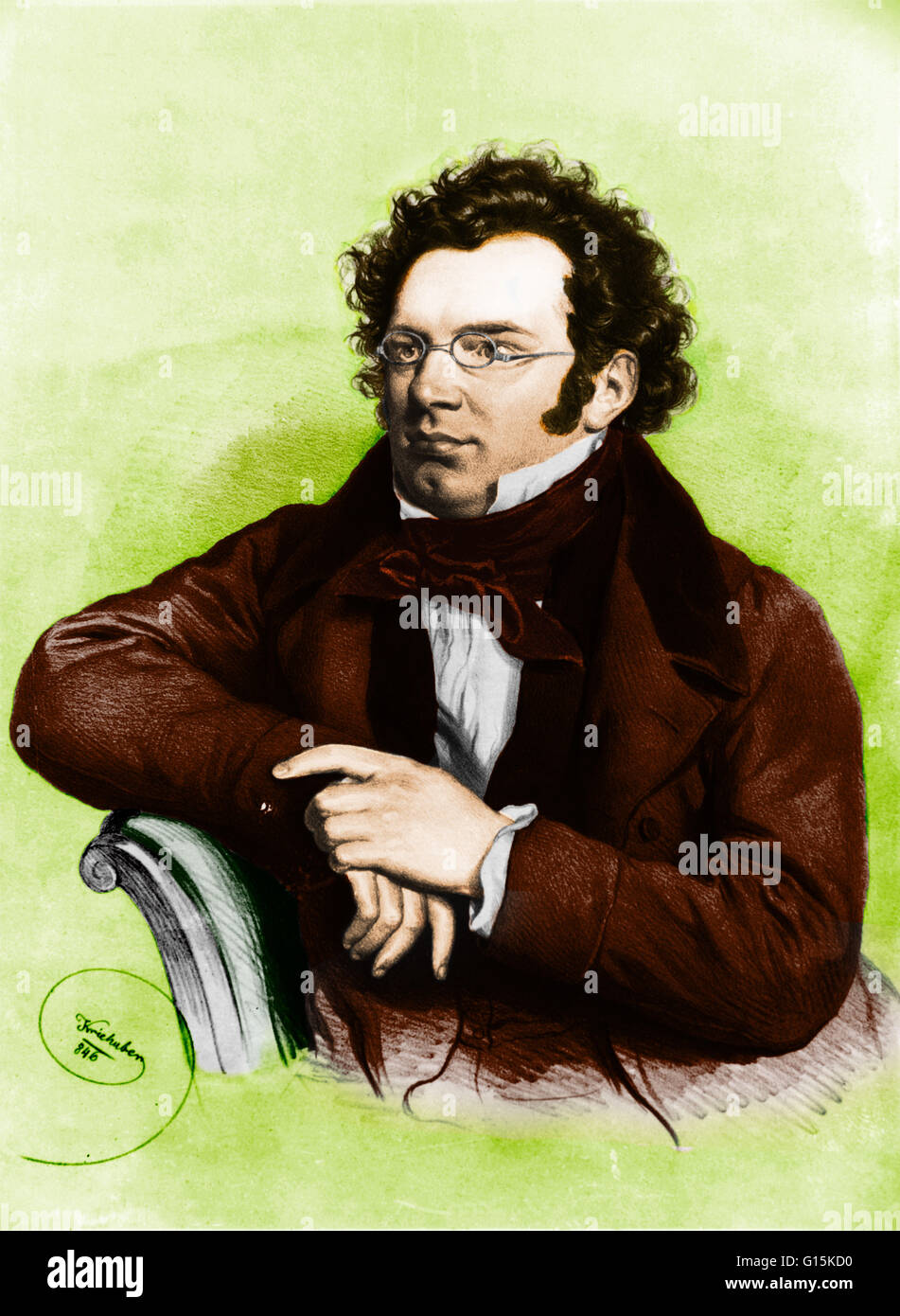 Franz Peter Schubert ( January 31, 1797 - November 19, 1828) was an Austrian composer. He was a prolific composer, having written some 600 Lieder (19th-century German art song characterized by the setting of a poetic text in either strophic or through-com Stock Photo