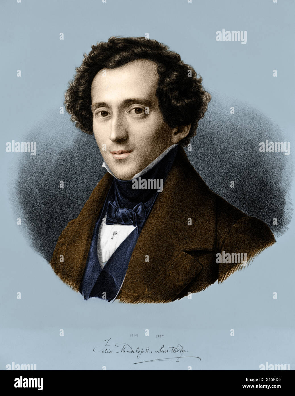 Jakob Ludwig Felix Mendelssohn Bartholdy (February 3, 1809 - November 4, 1847) was a German composer, pianist, organist and conductor of the early Romantic period. A grandson of the philosopher Moses Mendelssohn. He was a musical prodigy. In 1821 he was i Stock Photo