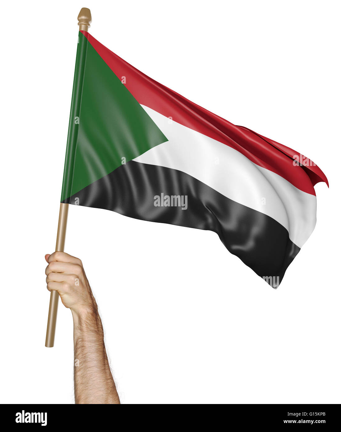 Hand proudly waving the national flag of Sudan, 3D rendering Stock Photo