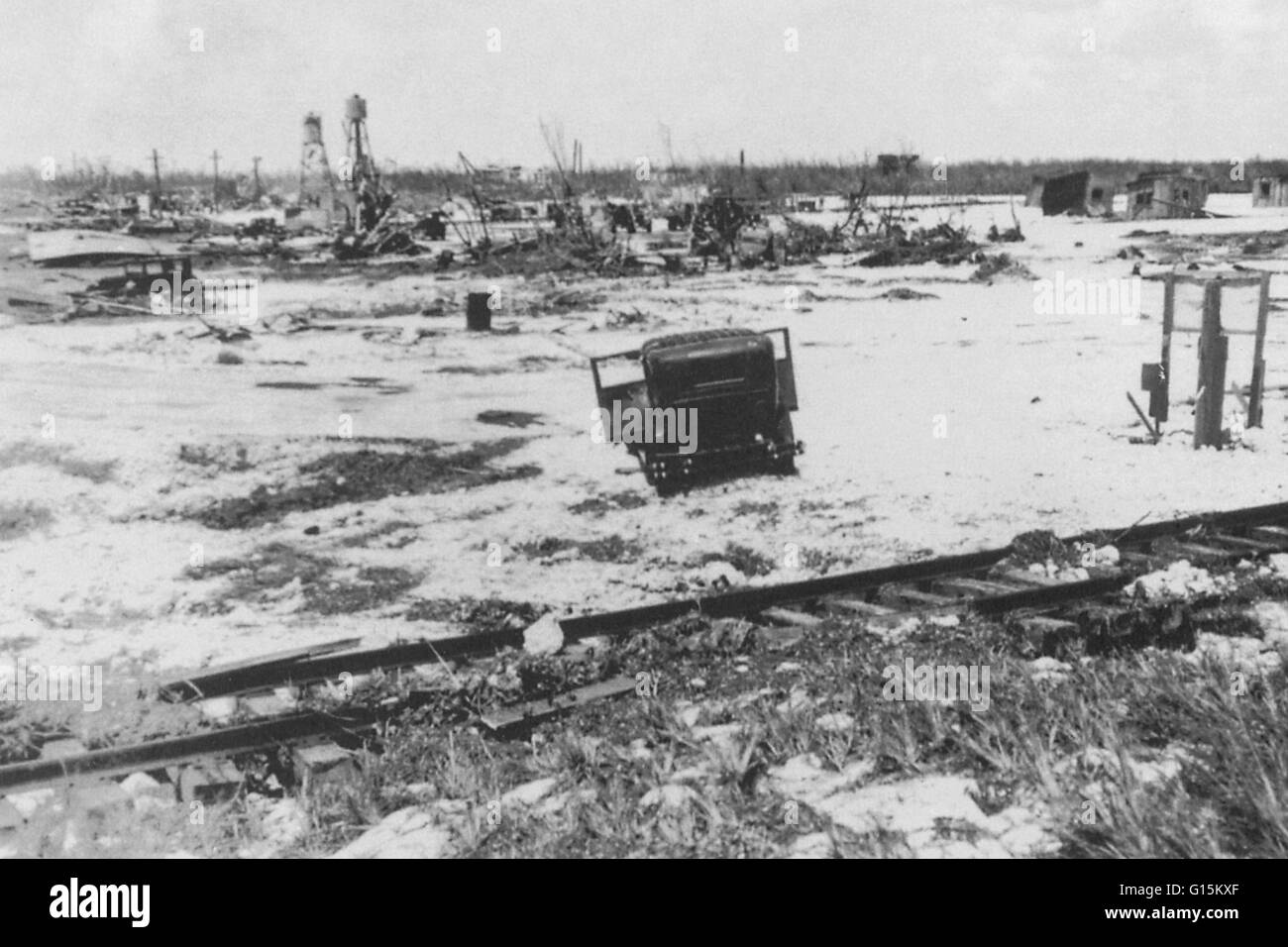 Veterans Camp 3, on Lower Matecumbe Key, FA after the 1935 Labor Day Hurricane. Image 2 of 2. Stock Photo