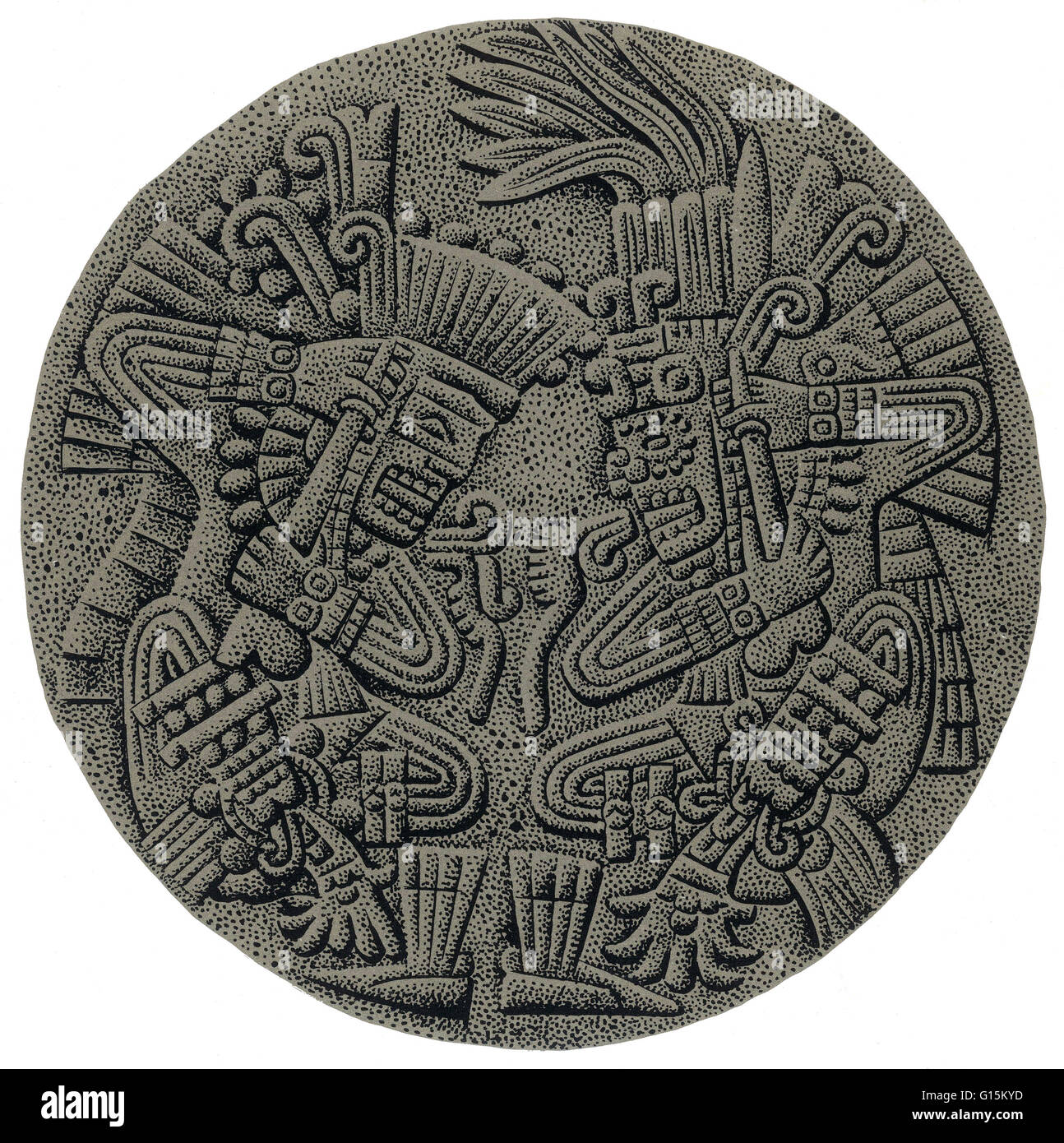 Tezcatlipoca was a central deity in Aztec religion. He is associated with a wide range of concepts, including the night sky, the night winds, hurricanes, the north, the earth, obsidian, enmity, discord, rulership, divination, temptation, jaguars, sorcery, Stock Photo
