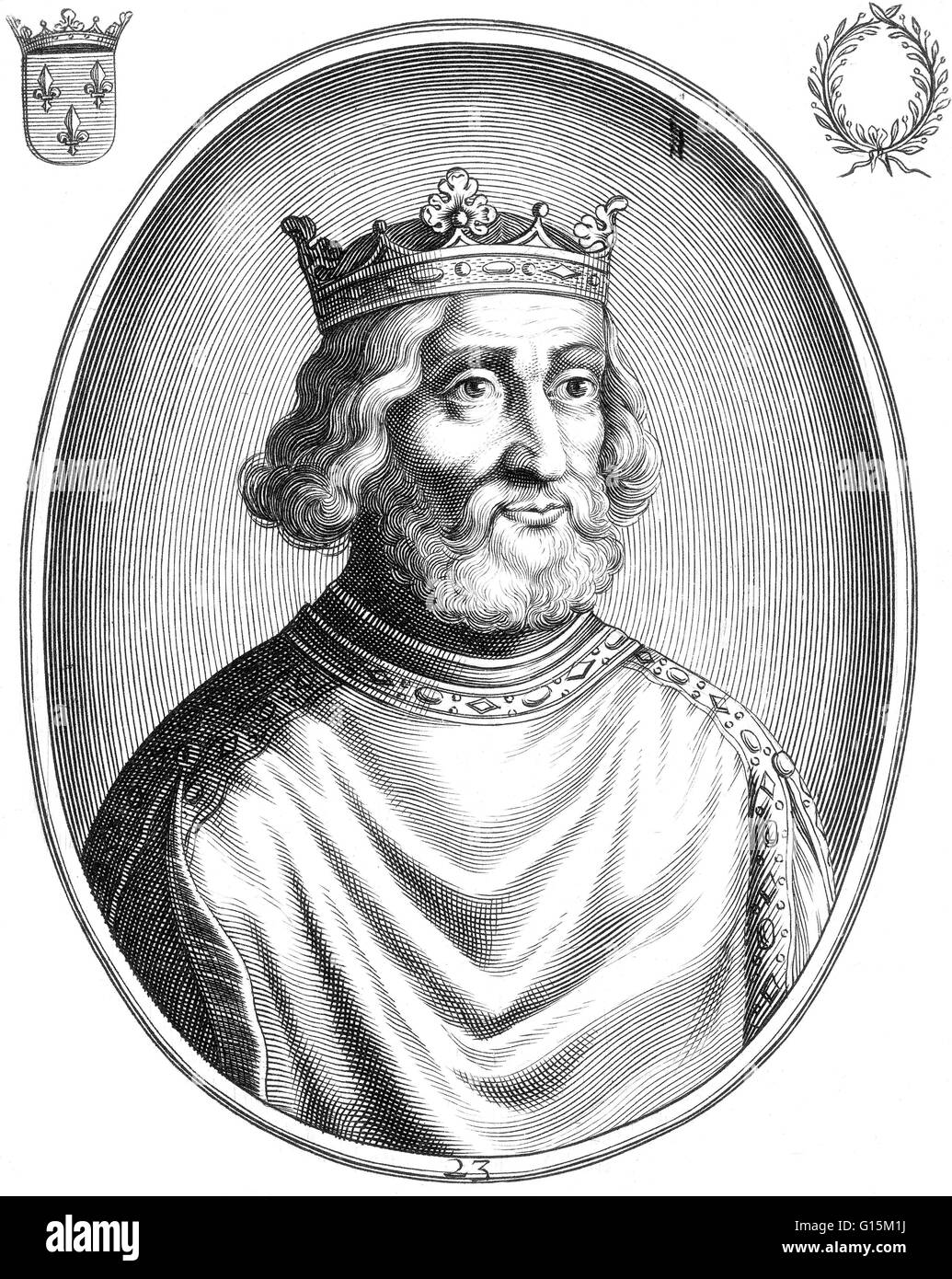 Pepin the Younger (714-768) was the first King of the Franks of the Carolingian dynasty. In 741 he and his brother Carloman succeeded their father, Charles Martel, as mayors of the palace and de facto rulers of the kingdom during an interregnum (737-743). Stock Photo