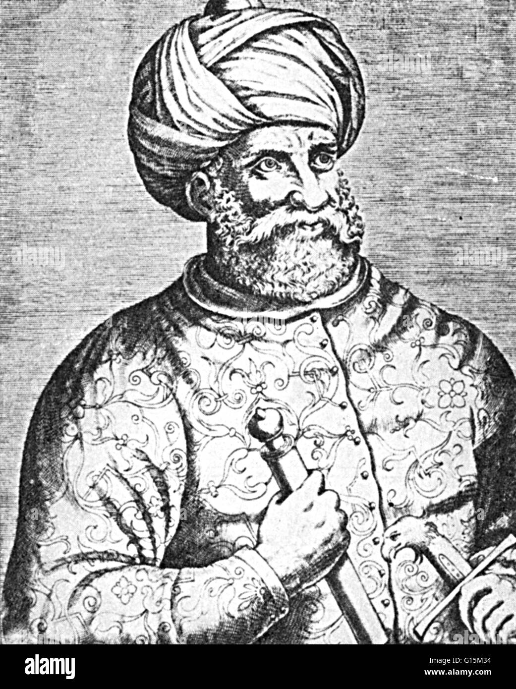 Hayreddin Barbarossa, or Barbarossa Hayreddin Pasha (1478-1546), was an Ottoman Turkish admiral of the fleet who dominated the Mediterranean for decades. Hayreddin (means goodness or best of the religion of Islam) was an honorary name given to him by Sult Stock Photo