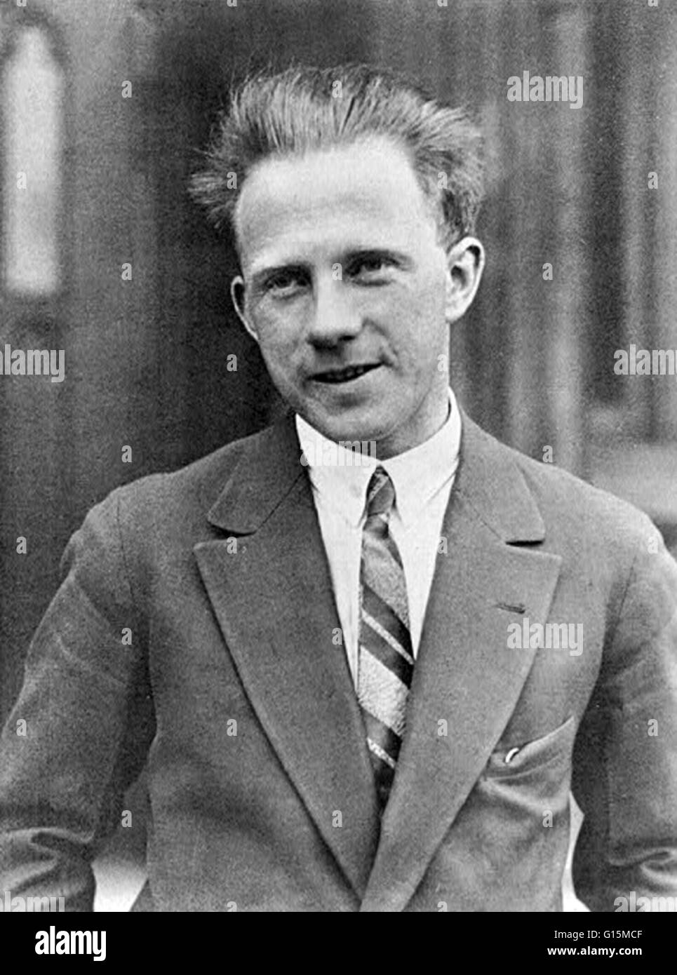 Werner Karl Heisenberg (December 5,1901 - February 1, 1976) was a German theoretical physicist who was awarded the Nobel Prize for Physics 'for the creation of quantum mechanics' in 1932. In 1925, Heisenberg, along with Max Born and Pascual Jordan, set fo Stock Photo