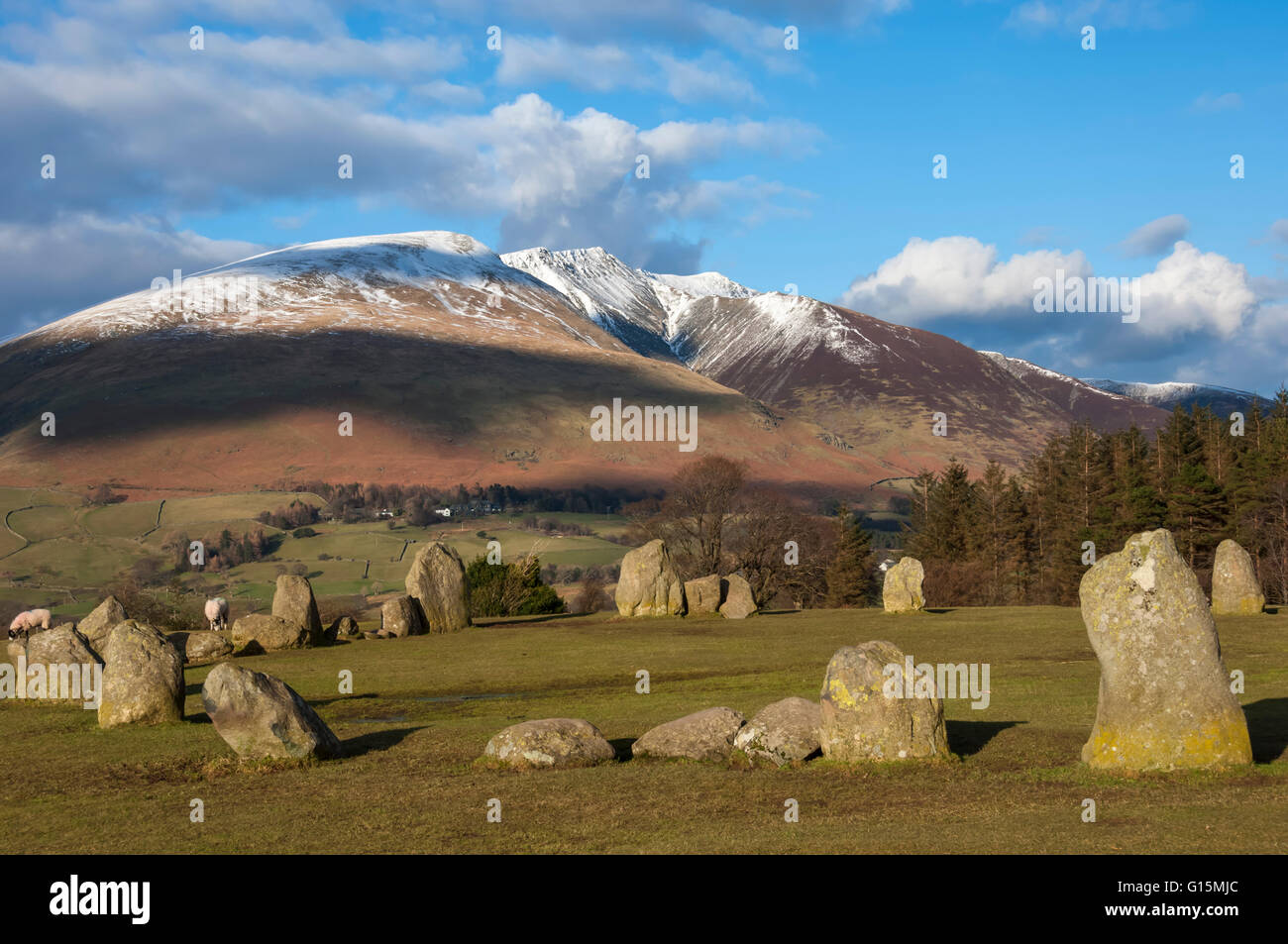 Saddleback [Blencathra], from Castlerigg Stone Circle, Lake District National Park, Cumbria, England, United Kingdom, Europe Stock Photo