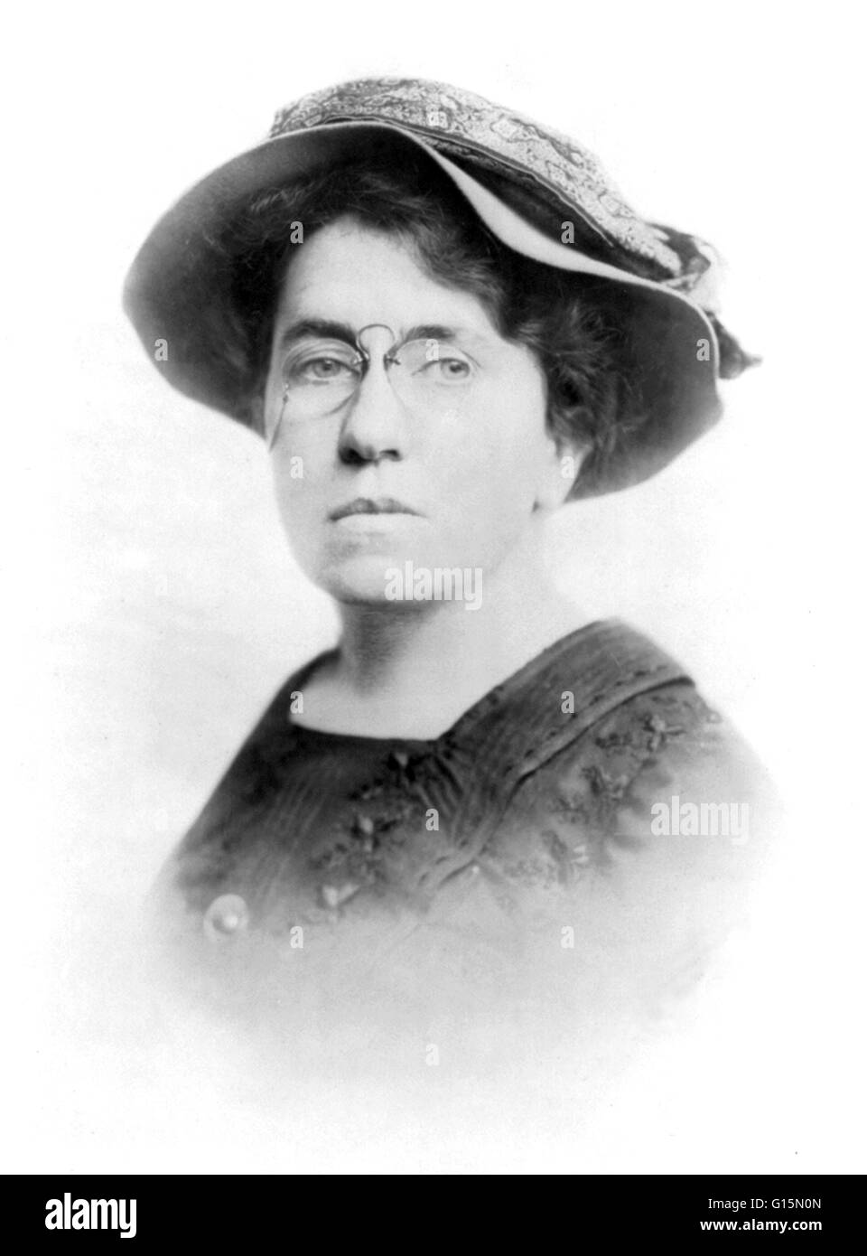 Emma Goldman (June 27, 1869 - May 14, 1940) was an anarchist known for her political activism, writing, and speeches. Born in the Russian Empire (now Lithuania) she emigrated to the United States in 1885 and lived in New York City. Attracted to anarchism Stock Photo