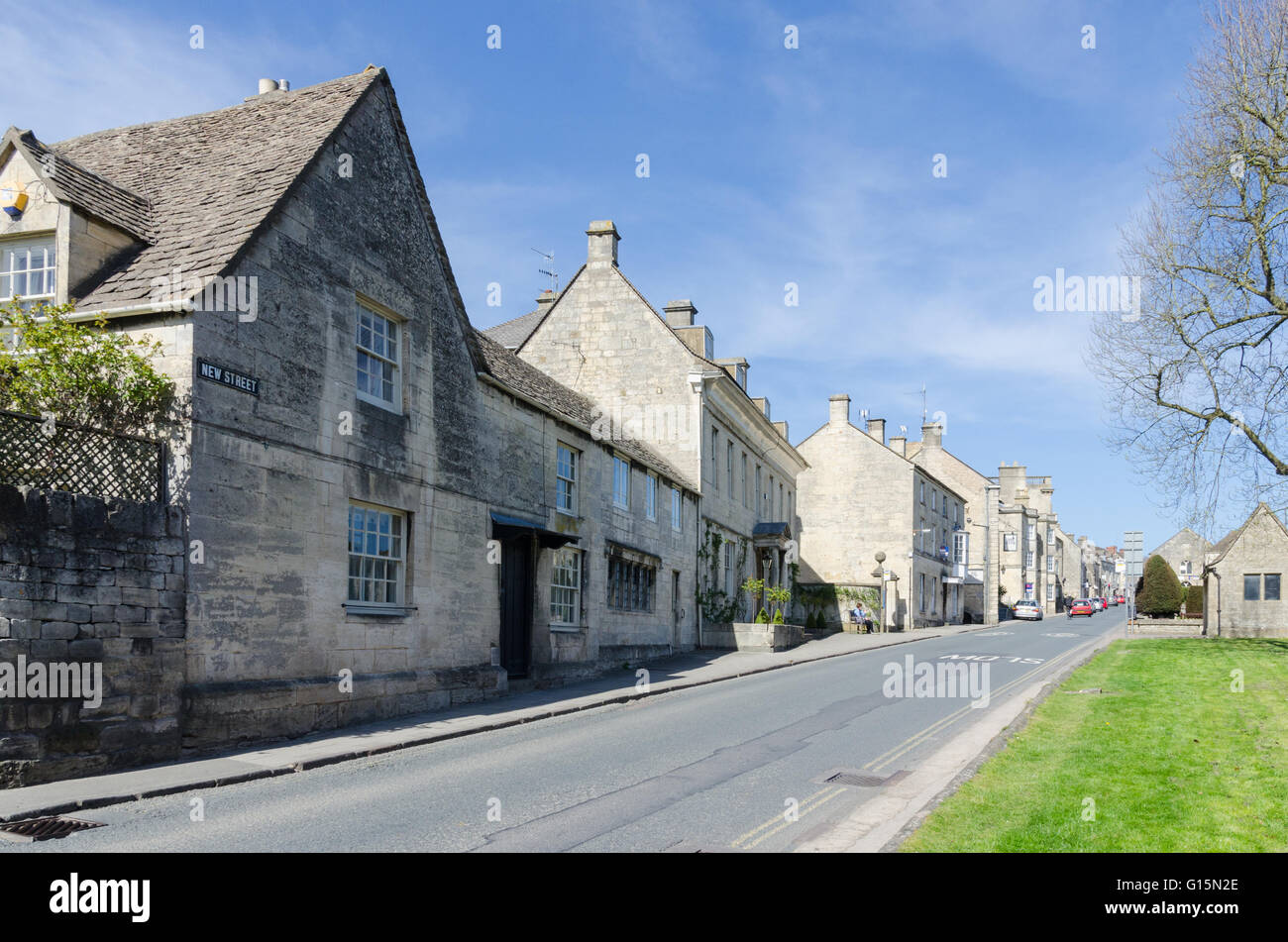 Traditional Cotswold stone buildings in the centre of Painswick, Gloucestershire Stock Photo