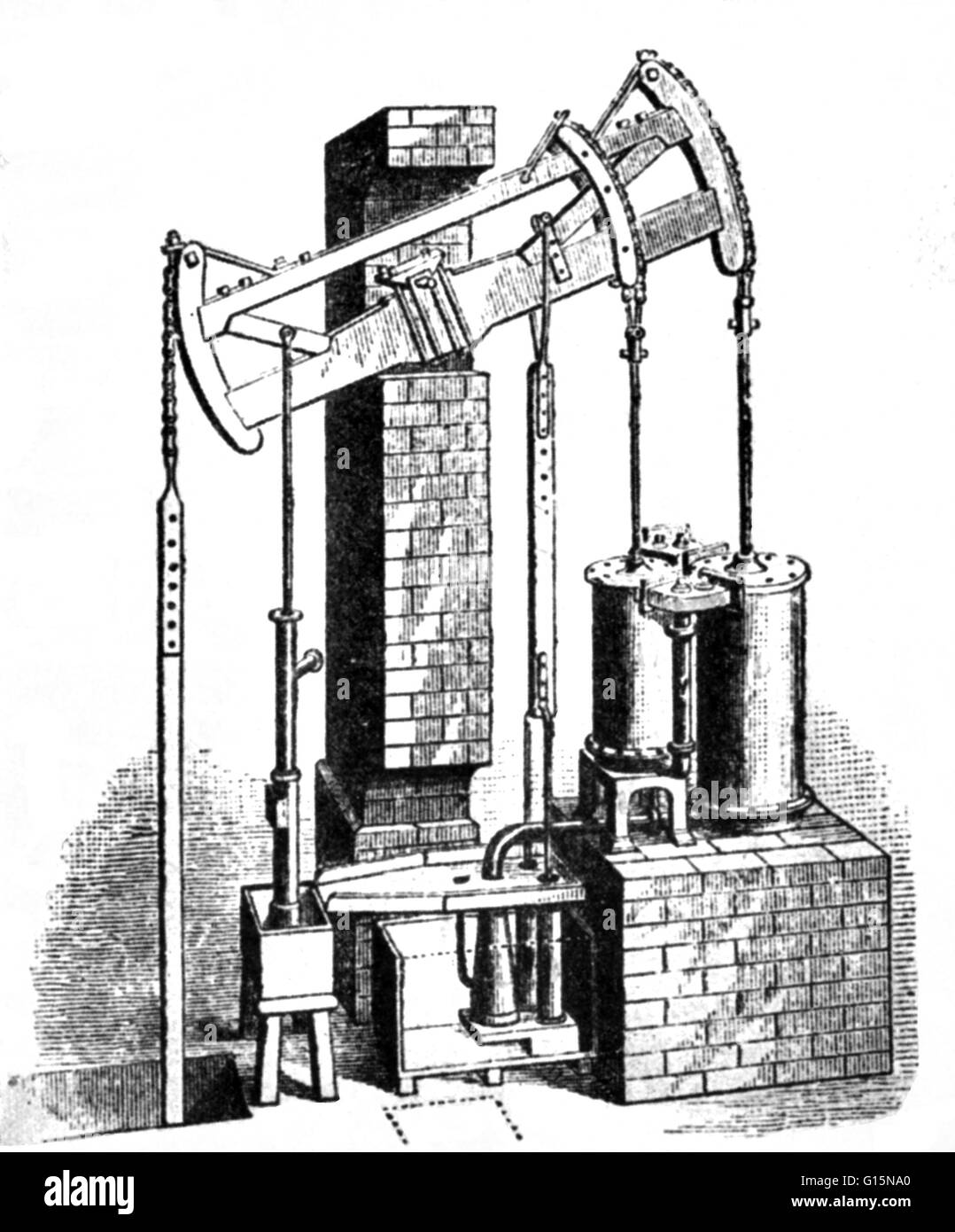 Jonathan Hornblower (July 5, 1753 - February 23, 1815) was a British pioneer of steam power. He patented a double-cylinder compound reciprocating beam engine in 1781. He was prevented from developing it further by James Watt, who claimed his own patents w Stock Photo