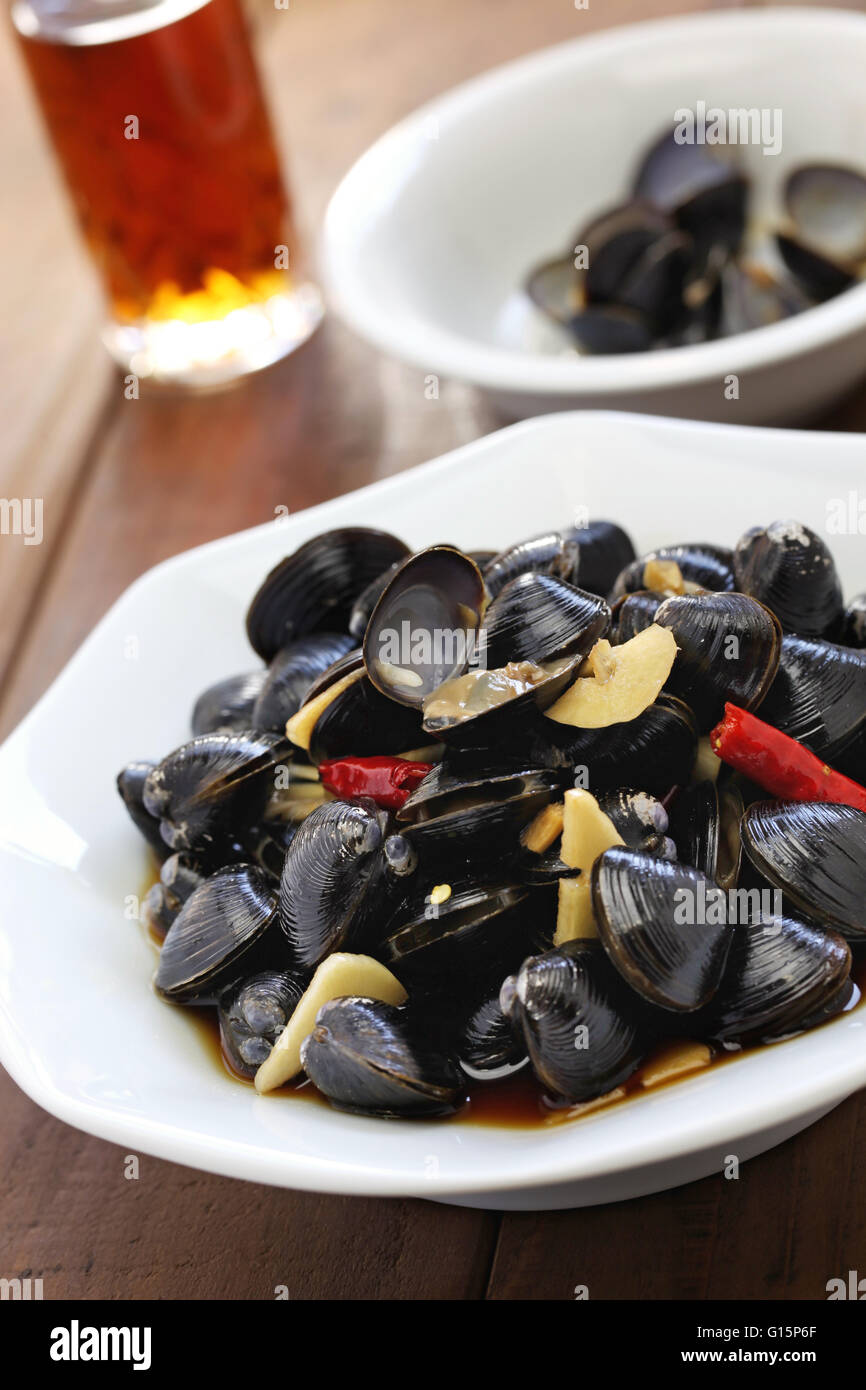 freshwater clam ceviche, marinated river clam, pickled asian clams