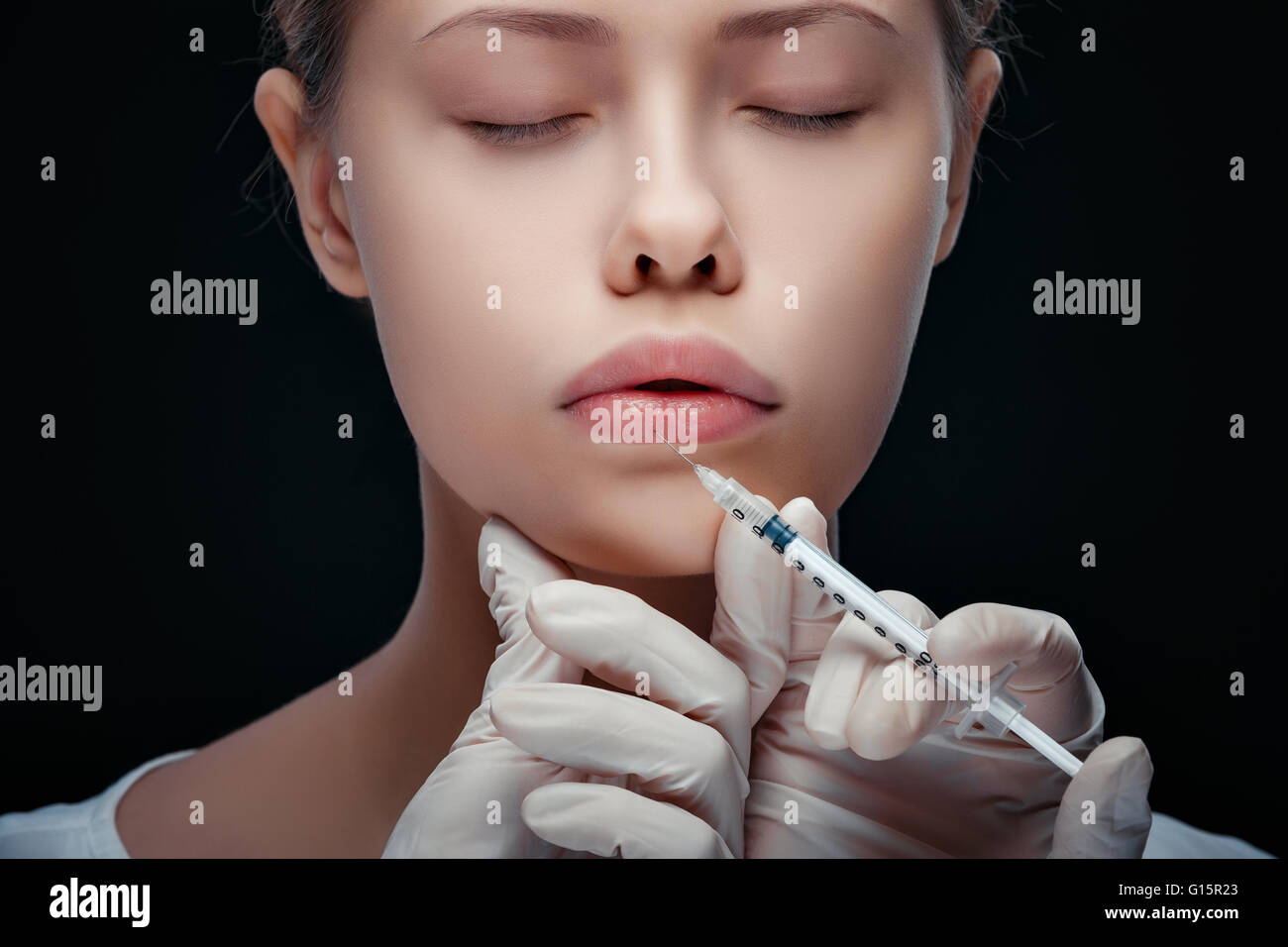 Detailled close up view of a lip injection Stock Photo - Alamy