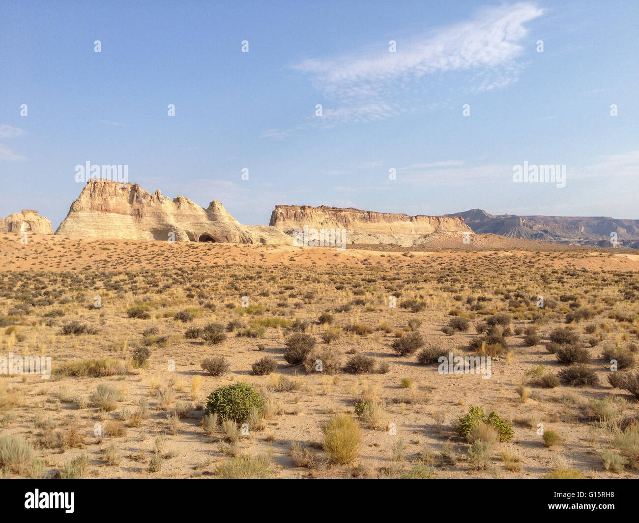 desert landscape with distant rock formations Stock Photo