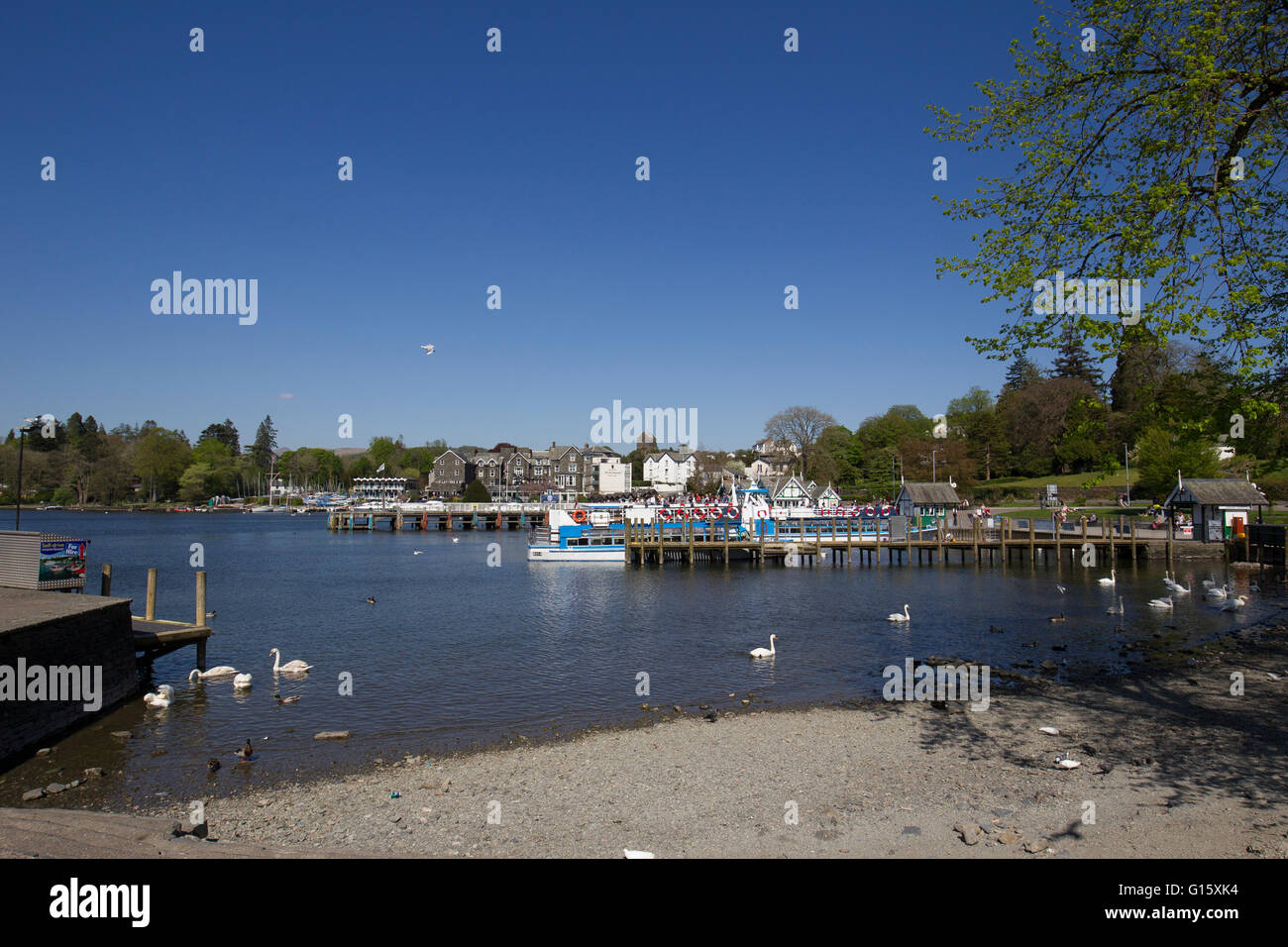 Bowness on Windermere 9th May 2016 UK Weather .Sunny clear blue sky on