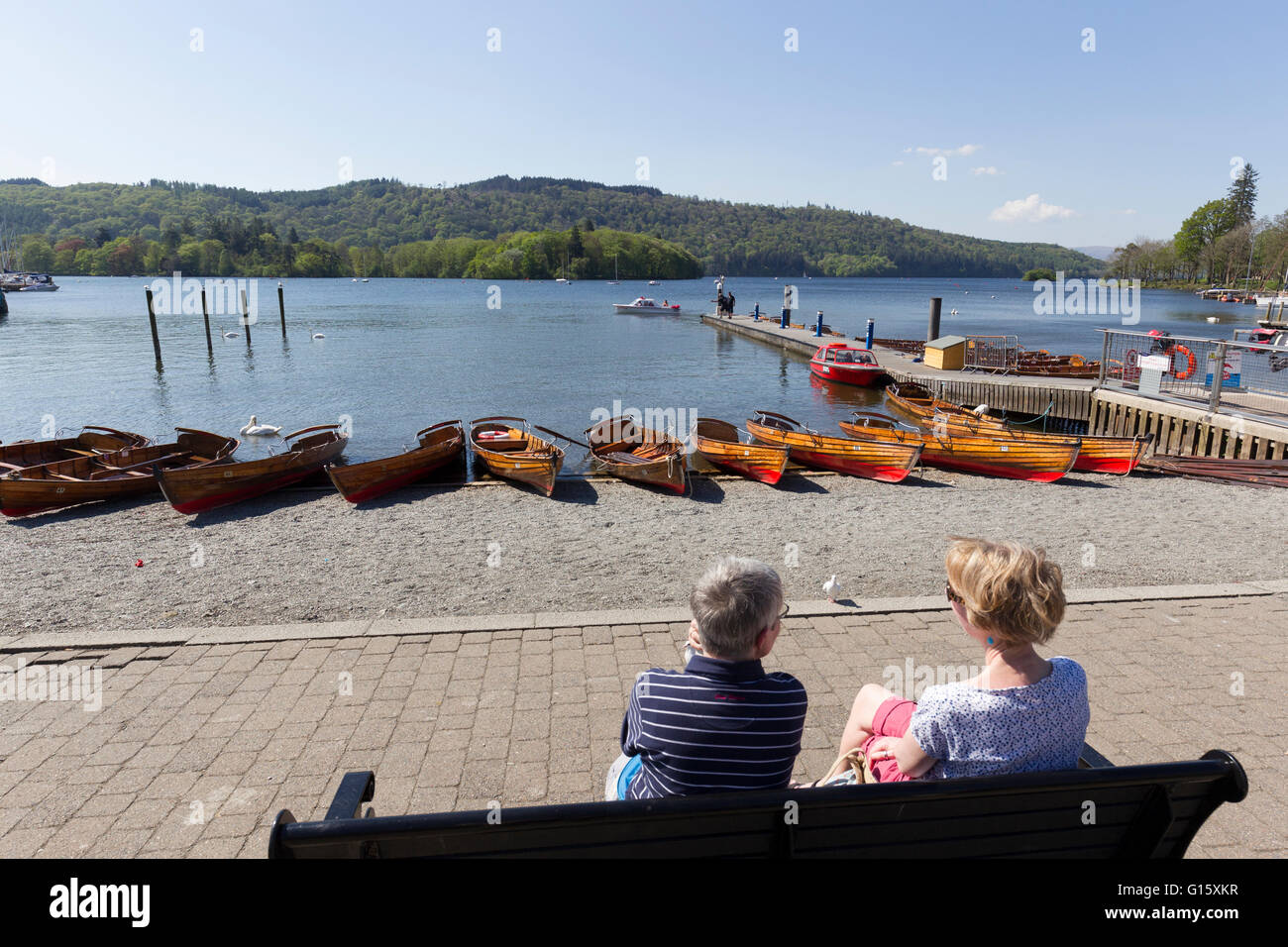 Bowness on Windermere 9th May 2016 UK Weather .Sunny clear blue sky on