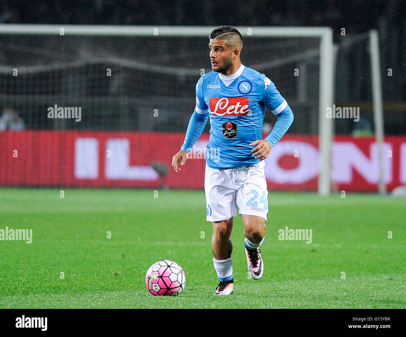 Turin, Italy. 8 may, 2016: Lorenzo Insigne in action during the Serie A football match between Torino FC and SSC Napoli Stock Photo