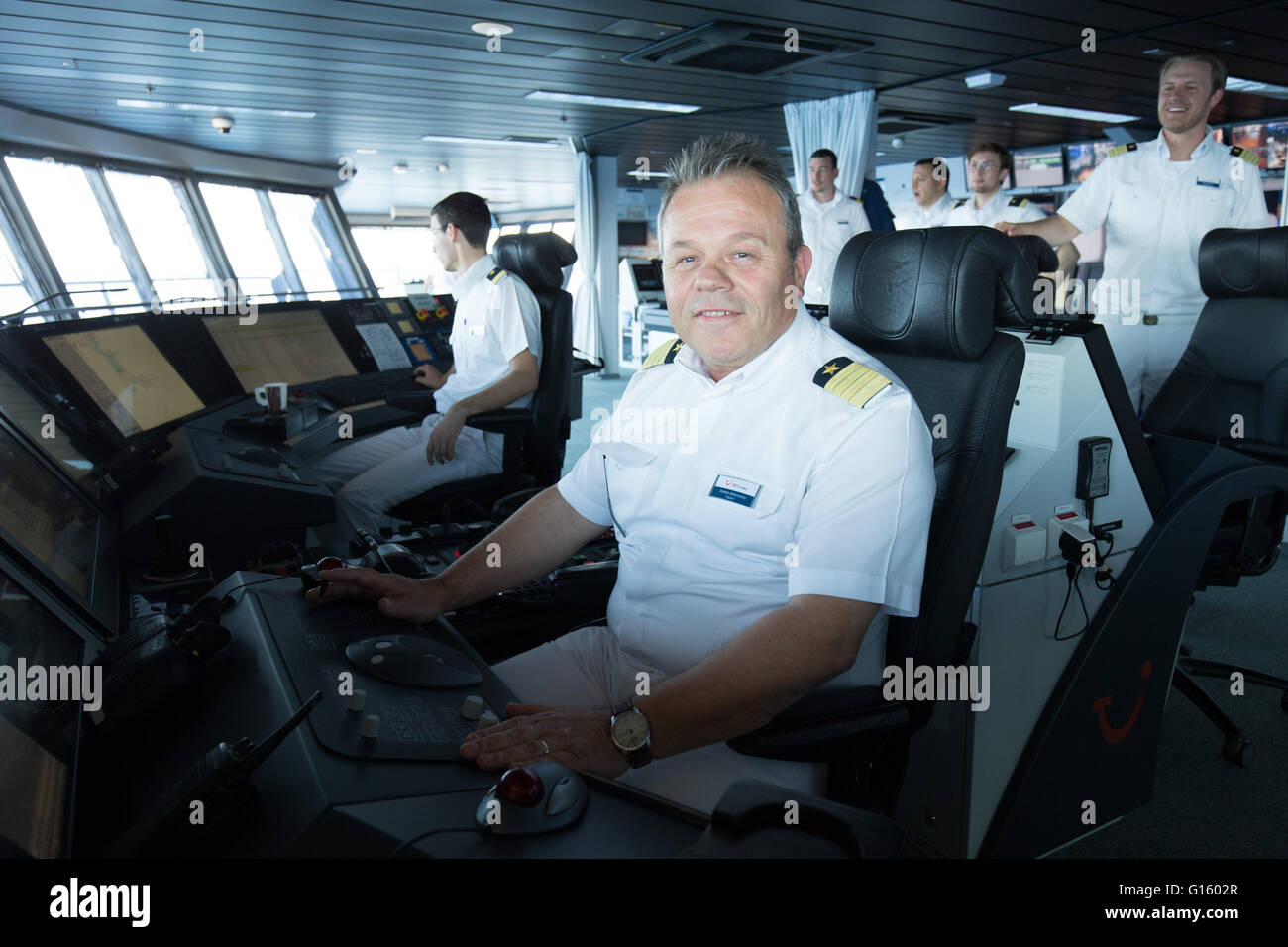 Ioannis Anastasiou, captain of the cruise vessel 'My Ship 3,' seen the  bridge of the vessel
