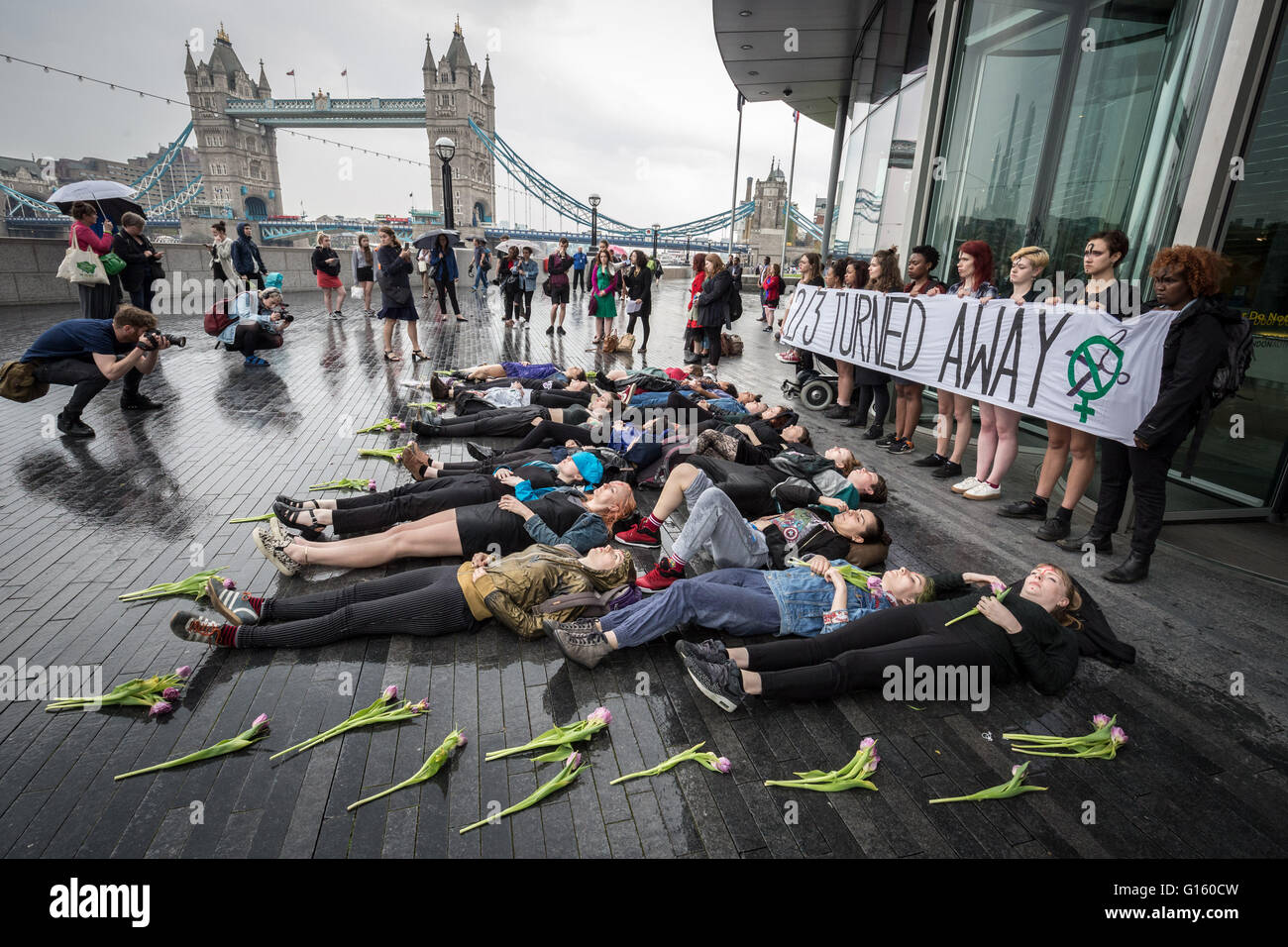 London, UK. 9th May, 2016. Protest against domestic violence outside City Hall by Sisters Uncut activist group Credit:  Guy Corbishley/Alamy Live News Stock Photo
