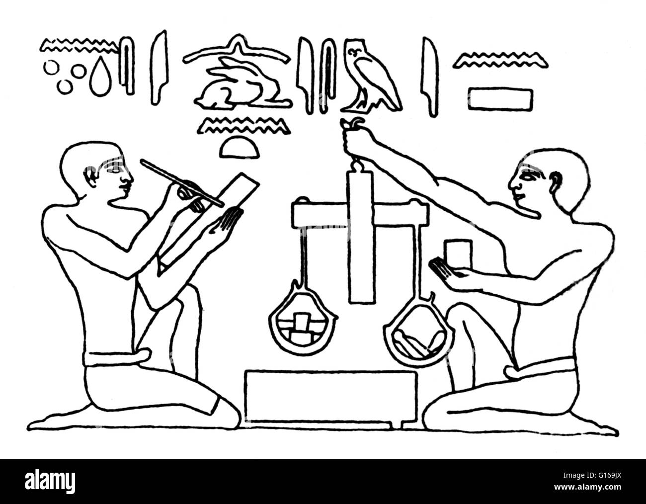 Weights and measures were among the earliest tools invented by man. Early Babylonian and Egyptian records, and the Bible, indicate that length was first measured with the forearm, hand, or finger and that time was measured by the periods of the sun, moon, Stock Photo