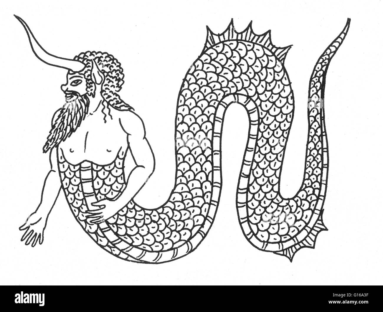 Mermen are mythical male equivalents and counterparts of mermaids, legendary creatures who have the form of a male human from the waist up and are fish-like from the waist down, having scaly fish tails in place of legs. The actions and behavior of mermen Stock Photo