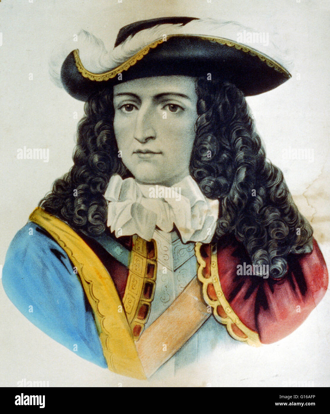 Hand-colored Currier & Ives lithograph of William III, Prince of Orange. William III & II (November 4, 1650 - March 8, 1702) was a sovereign Prince of Orange of the House of Orange-Nassau by birth. From 1672 he governed as Stadtholder William III of Orang Stock Photo