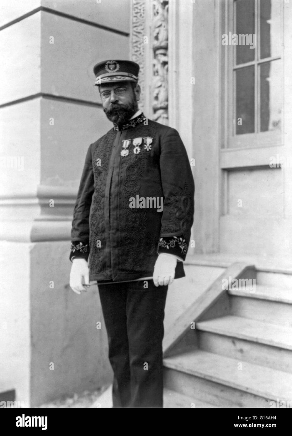 Sousa photographed by Frances 'Fannie' Benjamin Johnston in 1904. John Philip Sousa (November 6, 1854 - March 6, 1932) was an American composer and conductor of the late Romantic era, known primarily for American military and patriotic marches. He began h Stock Photo
