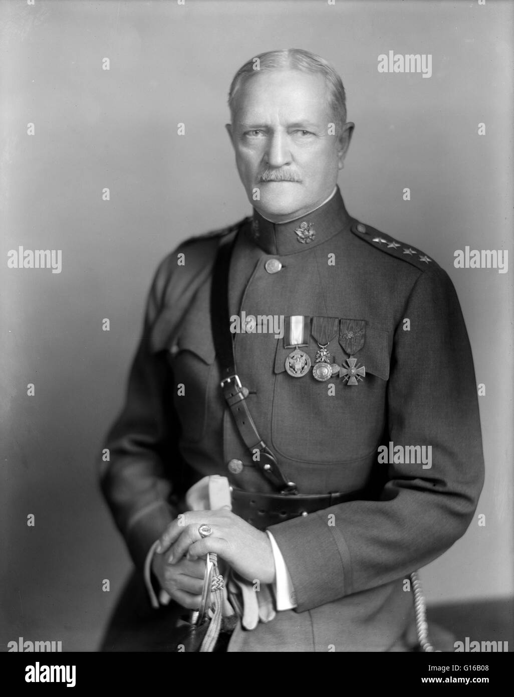 John Joseph 'Black Jack' Pershing (September 13, 1860 - July 15, 1948) was a general officer in the United States Army. He graduated from West Point in the summer of 1886. In 1892, he was promoted to first lieutenant and took command of a troop of the 10t Stock Photo