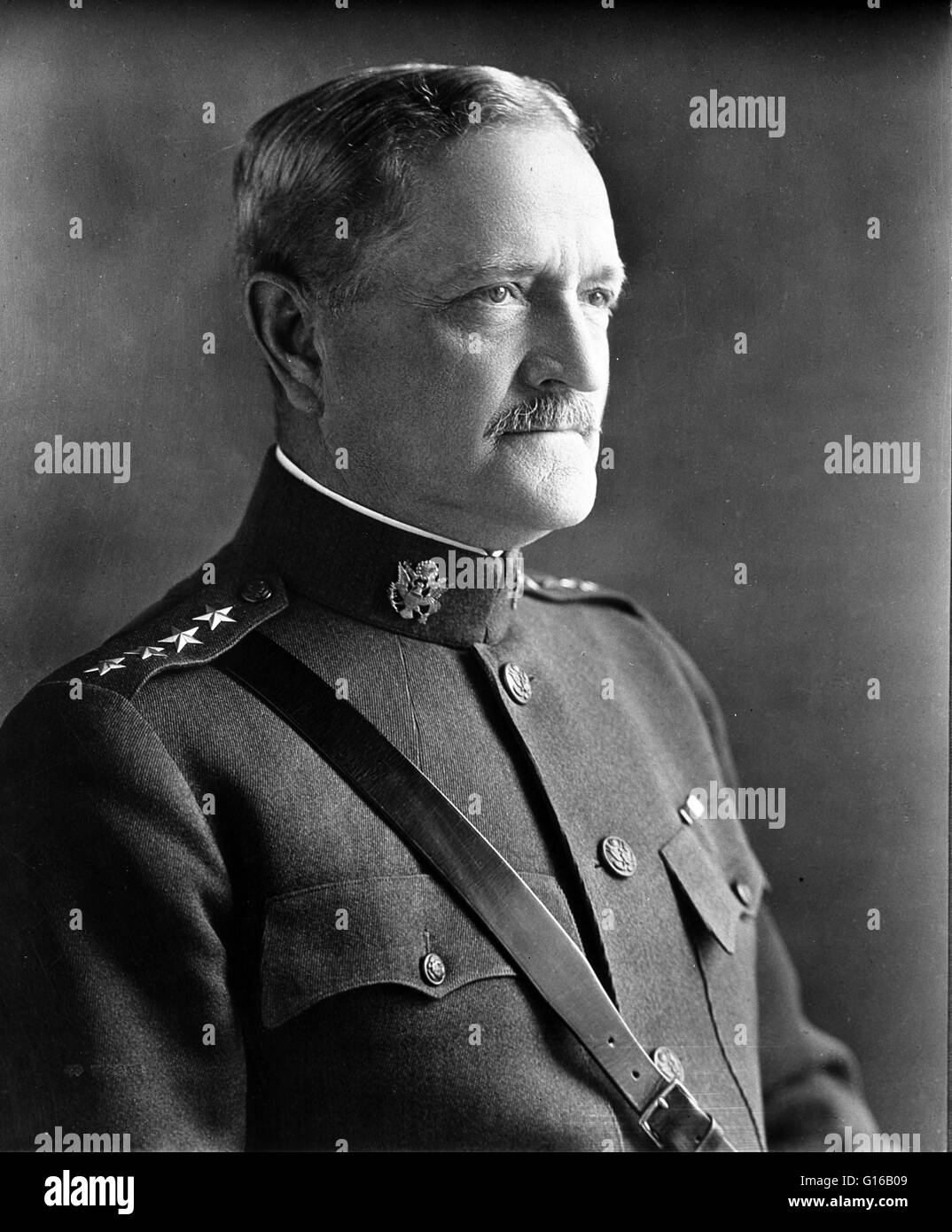 John Joseph 'Black Jack' Pershing (September 13, 1860 - July 15, 1948) was a general officer in the United States Army. He graduated from West Point in the summer of 1886. In 1892, he was promoted to first lieutenant and took command of a troop of the 10t Stock Photo