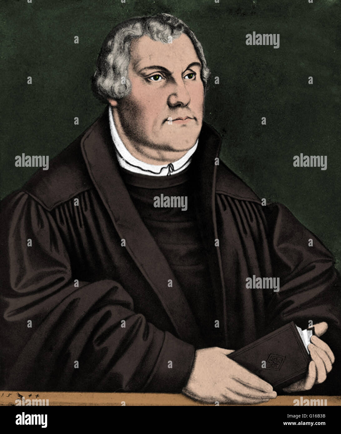 Portrait of Martin Luther (1483-1546), German priest, professor of theology and a major figure of the Protestant Reformation. He disputed the claim that freedom from God's punishment for sin could be purchased with money, famously confronting indulgence s Stock Photo