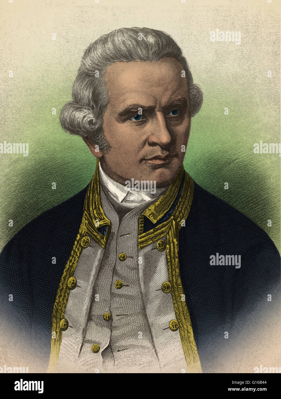 Captain James Cook (1728-1779), British explorer. After joining the Royal Navy, Cook undertook his first major voyage from 1768-71, accurately mapping New Zealand's coastline and making the first European landing in east Australia. During 1772-75 he cross Stock Photo