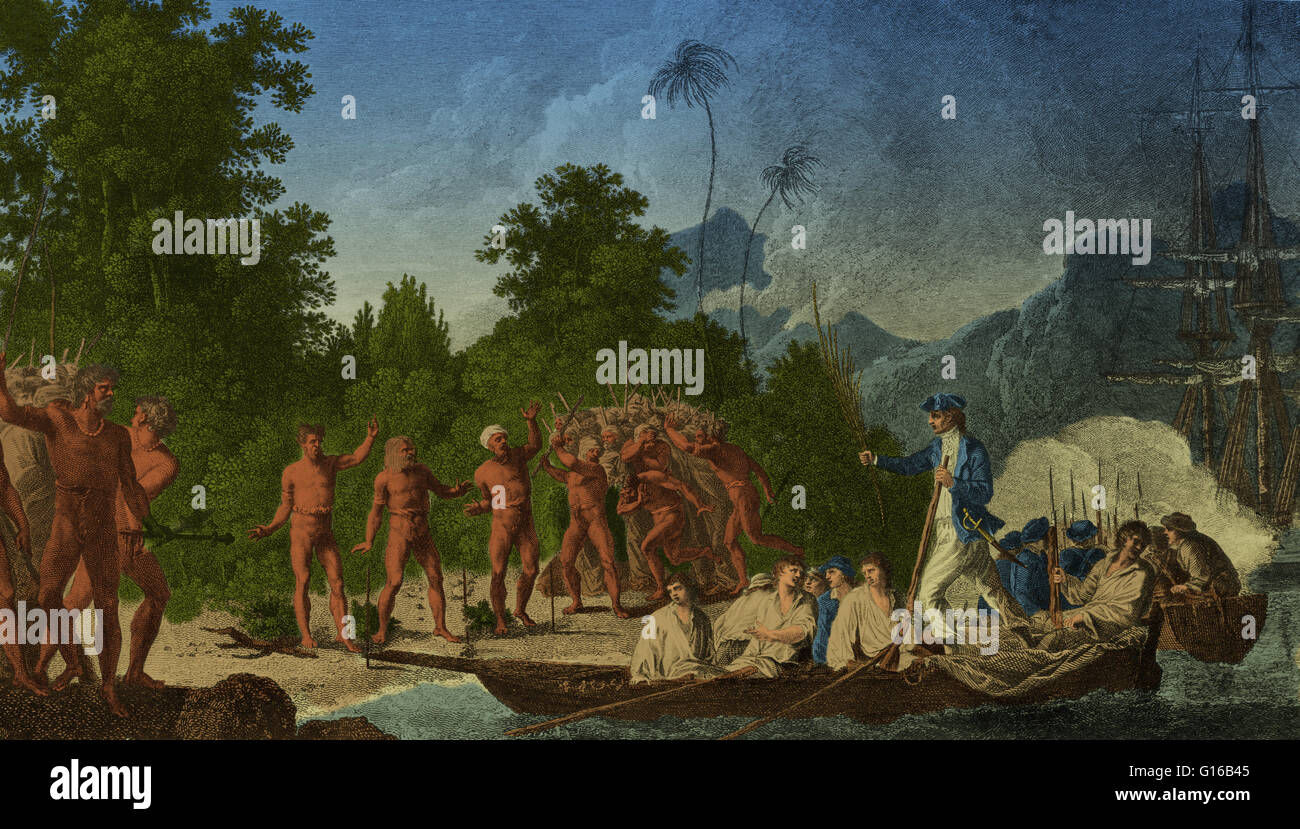 Captain James Cook (17281779), British explorer, landing on Tanna in the New Hebrides, 1770s