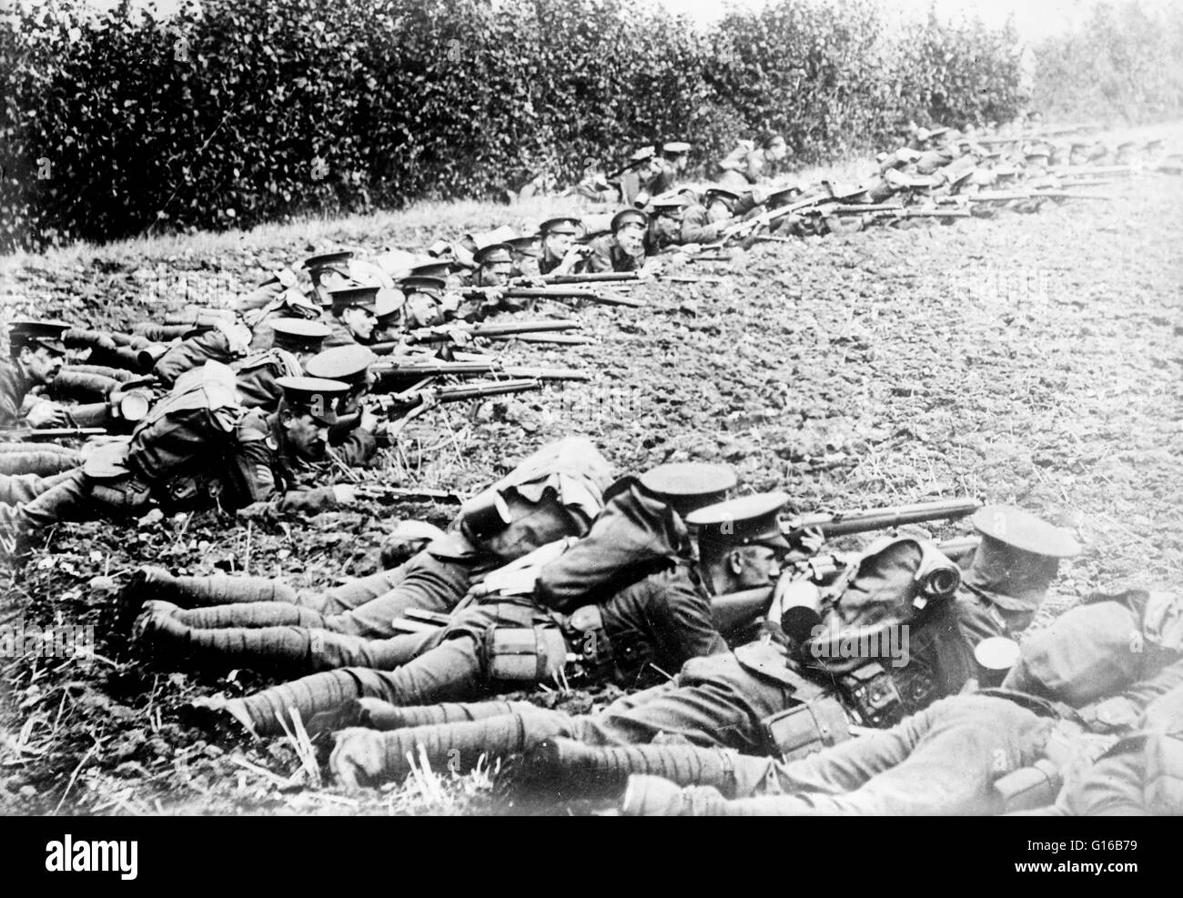 English infantry soldiers during World War I. During the war, there were three distinct British Armies. The first army was the small volunteer force of 400,000 soldiers, over half of which were posted overseas to garrison the British Empire. This included Stock Photo
