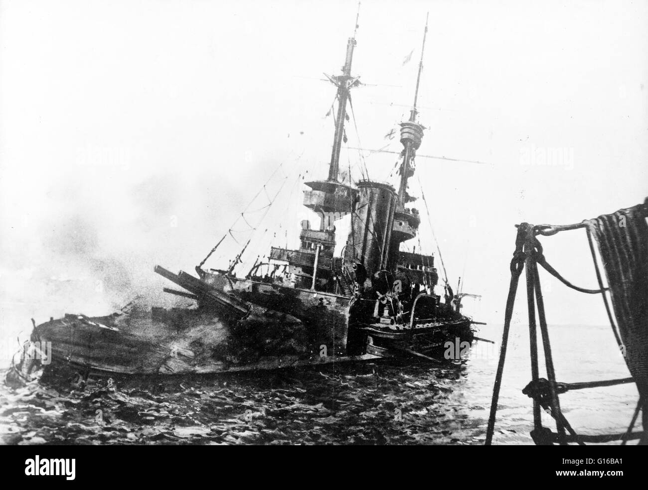Sinking of British ship, Irresistible. During World War I, mines were used extensively to defend