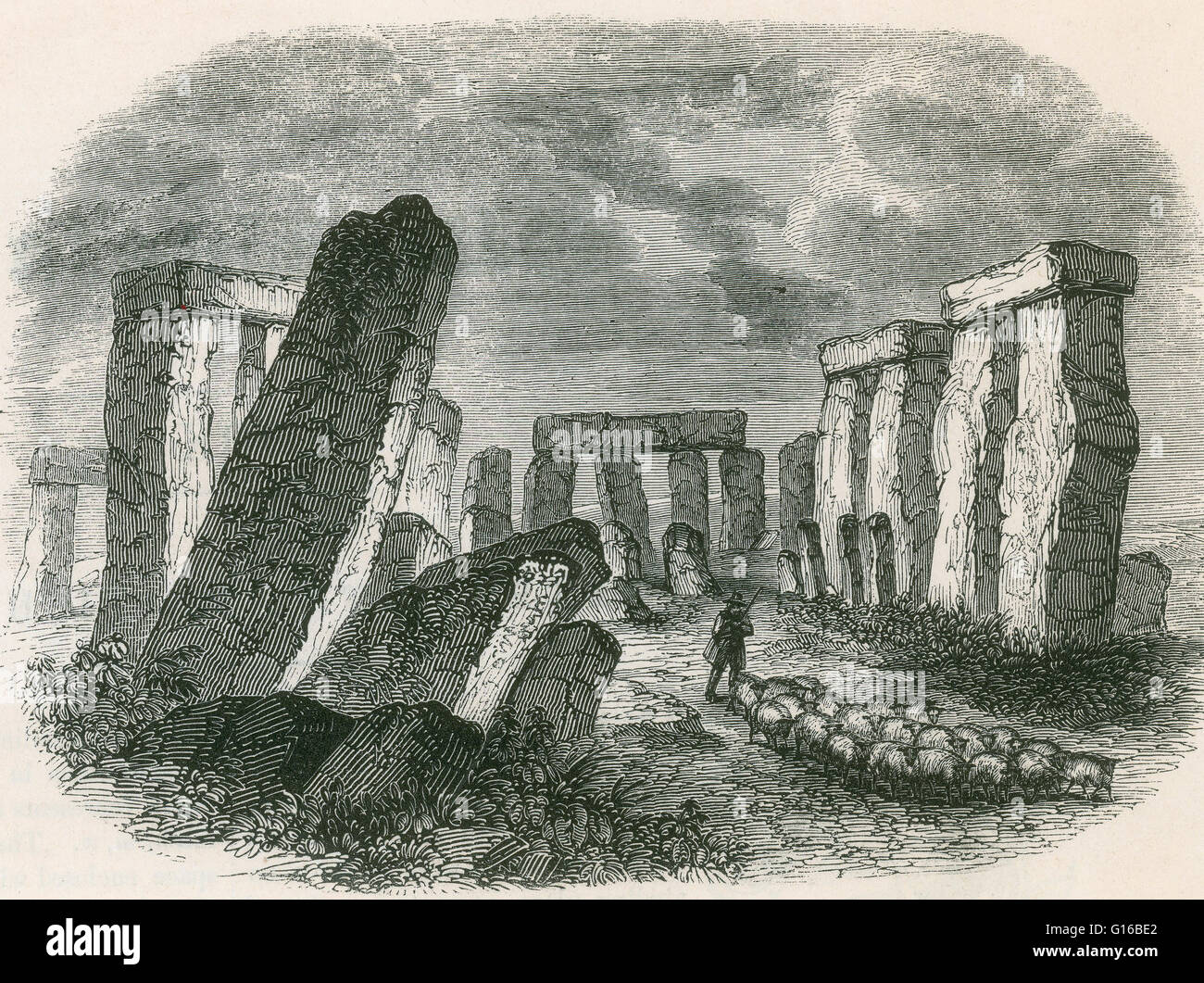 Stonehenge is a prehistoric monument in Wiltshire, England. One of the most famous sites in the world, Stonehenge is the remains of a ring of standing stones set within earthworks. It is in the middle of the most dense complex of Neolithic and Bronze Age Stock Photo