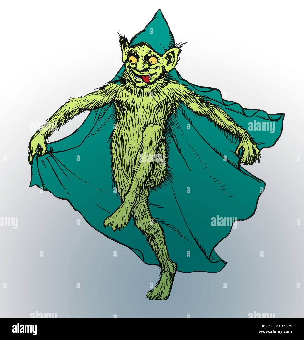 Color enhanced illustration of a brownie, a legendary creature popular