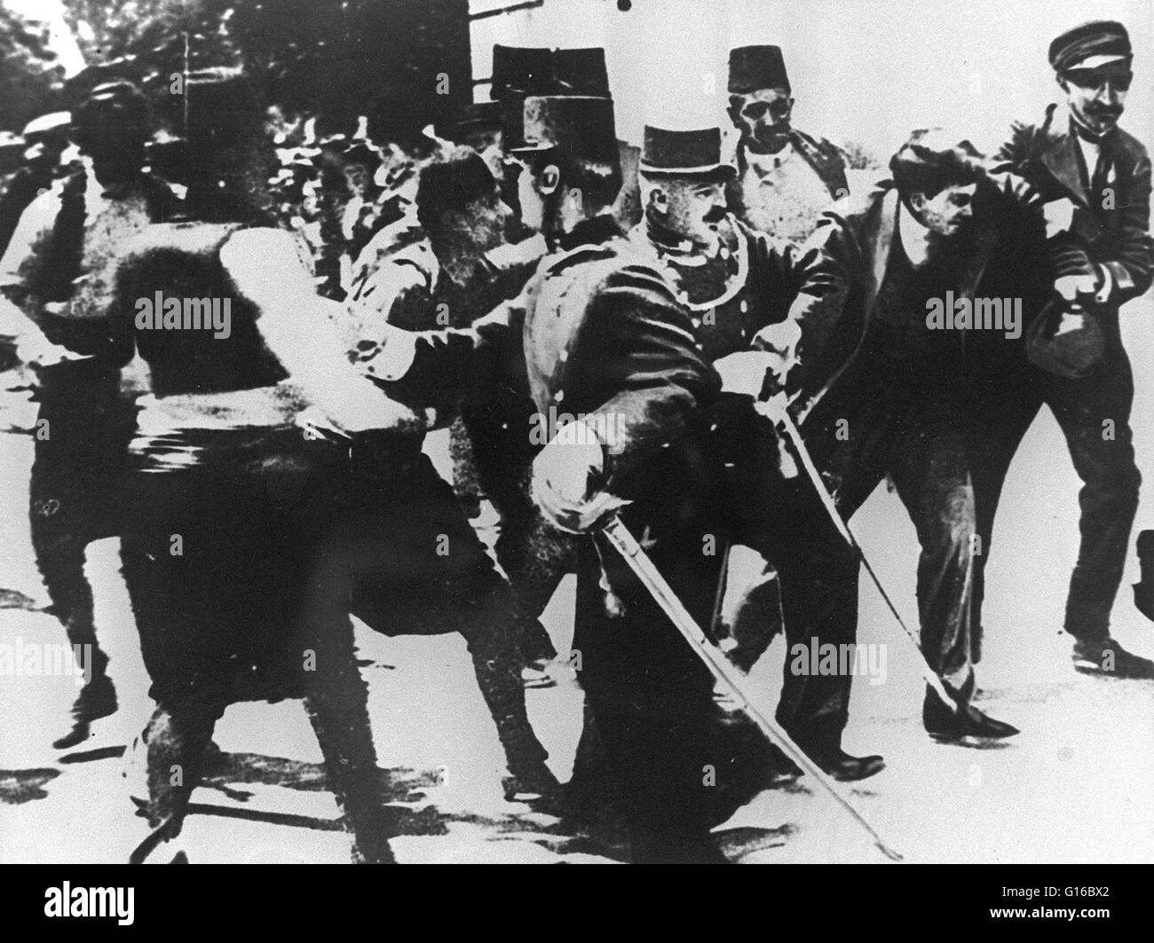 Gavrilo Princip (July 25, 1894 - April 28, 1918) was a Bosnian Serb who assassinated Archduke Franz Ferdinand of Austria and his wife, Sophie, Duchess of Hohenberg, on June 28, 1914. Princip and his accomplices were arrested and implicated by a number of Stock Photo