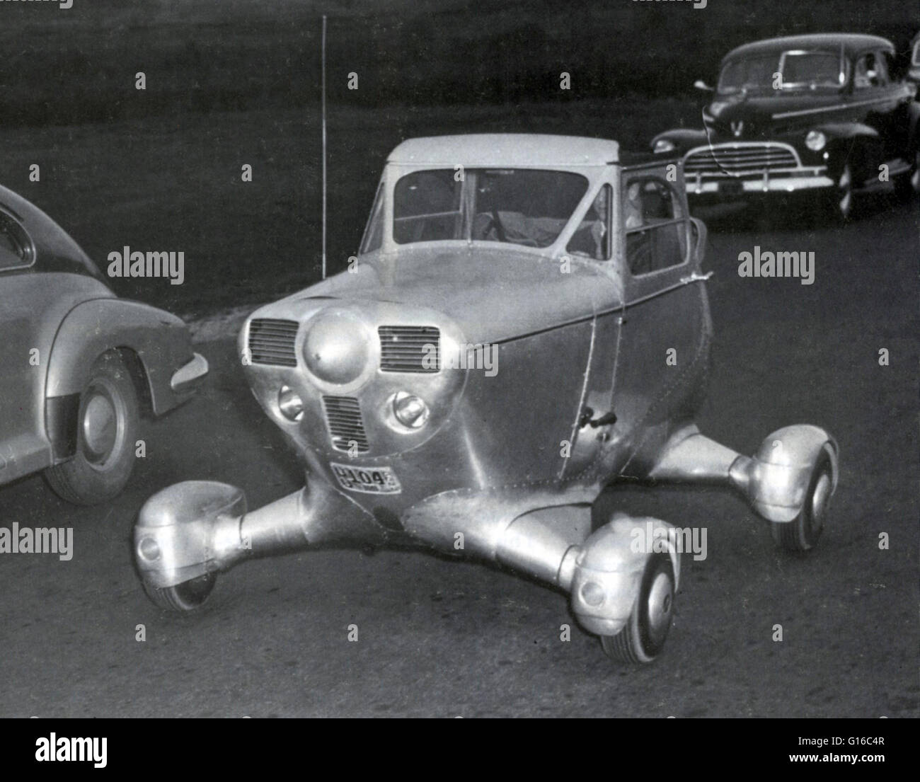 Successfully tested in 1947, the Airphibian was the first roadable aircraft to be certified by the Civil Aeronautics Administration. A roadable aircraft (sometimes referred to as flying car) is a hybrid vehicle that combines the flying capability of an ai Stock Photo