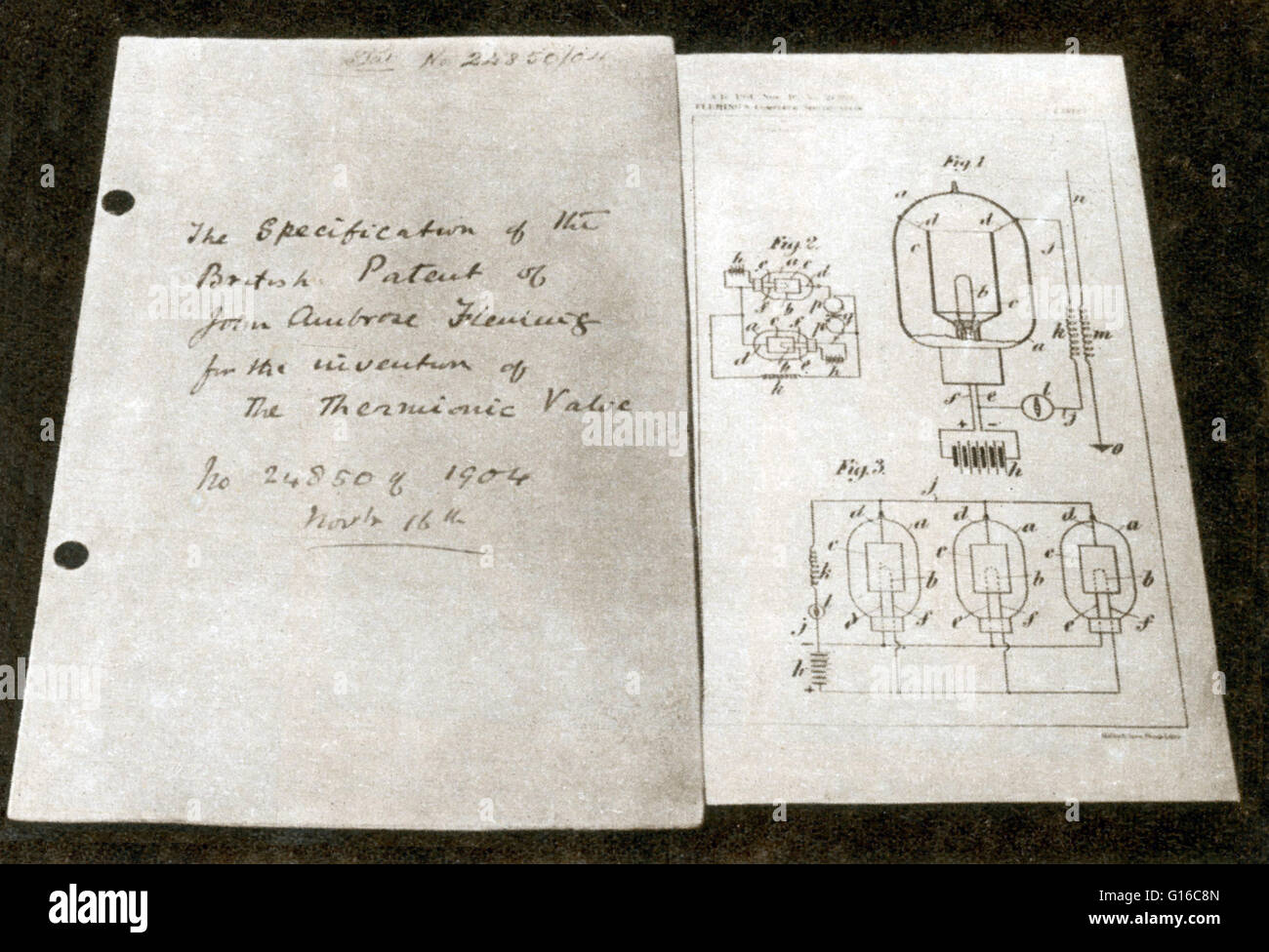 Fleming's original thermionic valve patent specification of 1904. John