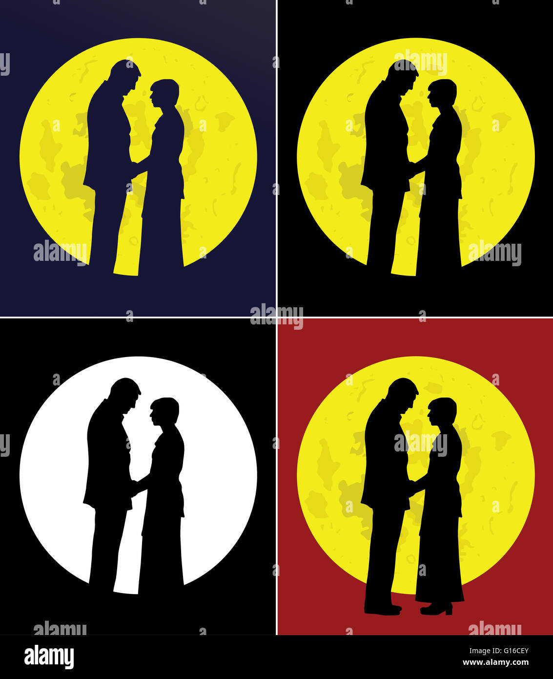 Silhouette of a couple and full moon Stock Photo - Alamy