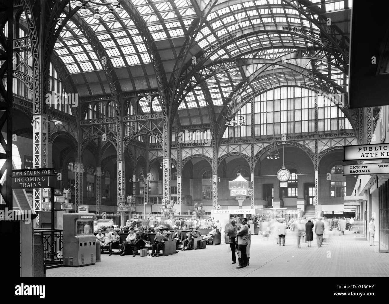 Concourse from Southeast. Pennsylvania Station, 370 Seventh Avenue, West 31st, 31st and 33rd Streets. Historic American Buildings Survey, photographed by Cervin Robinson, April 24, 1962. Pennsylvania Station was a historic railroad station, named for the Stock Photo