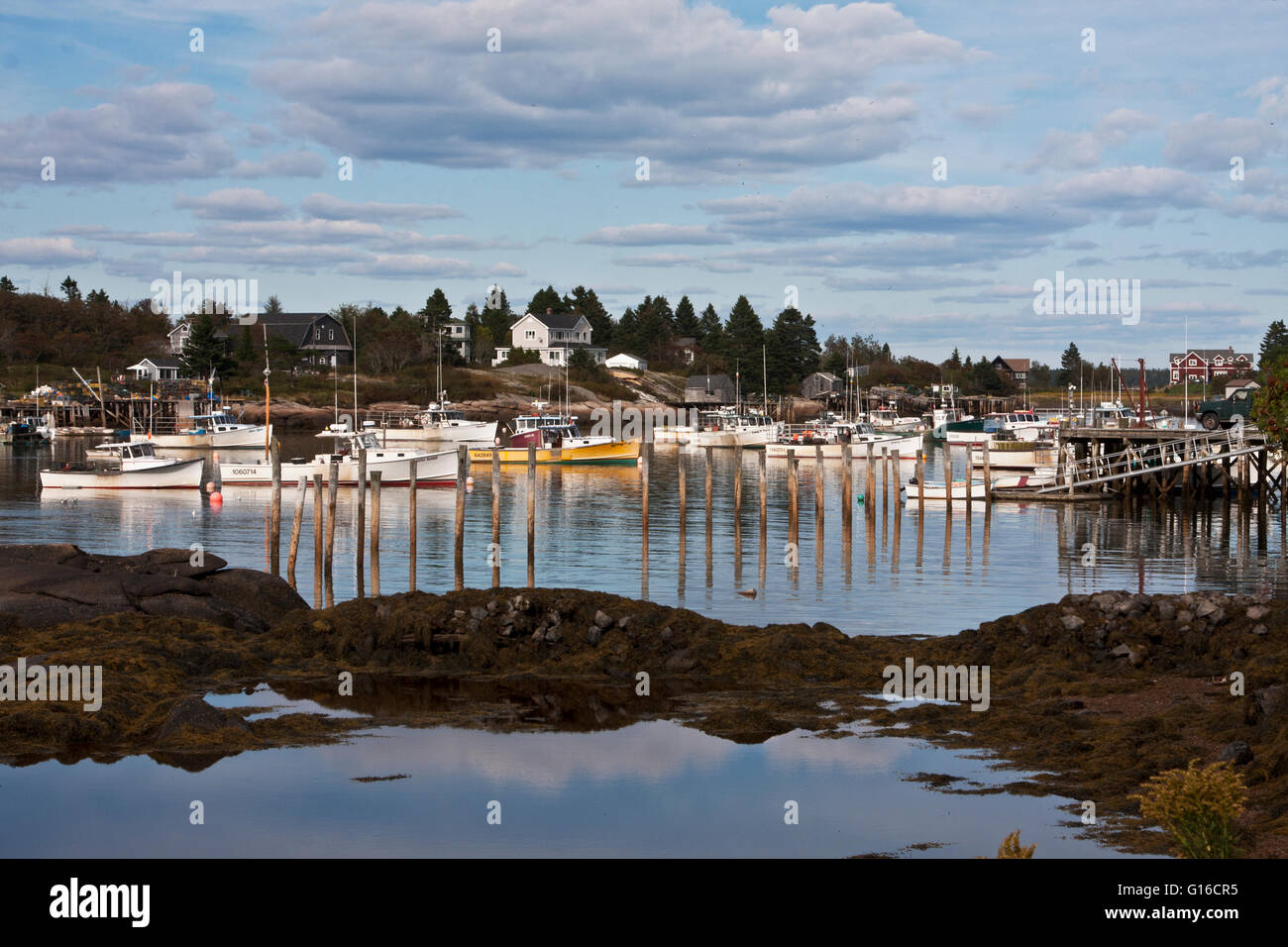 A lobster fishing port in rural coastal Maine, USA. The village of