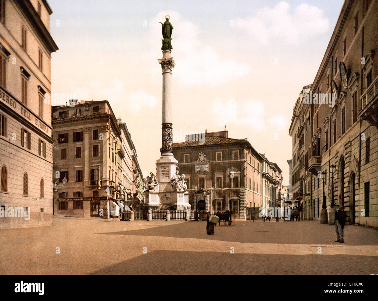 The Column of the Immaculate Conception or la Colonna dell'Immacolata, is a 19 century monument in central Rome, located in the Piazza Mignanelli, the south west extension of Piazza di Spagna. The monument was designed by the architect Luigi Poletti and c Stock Photo