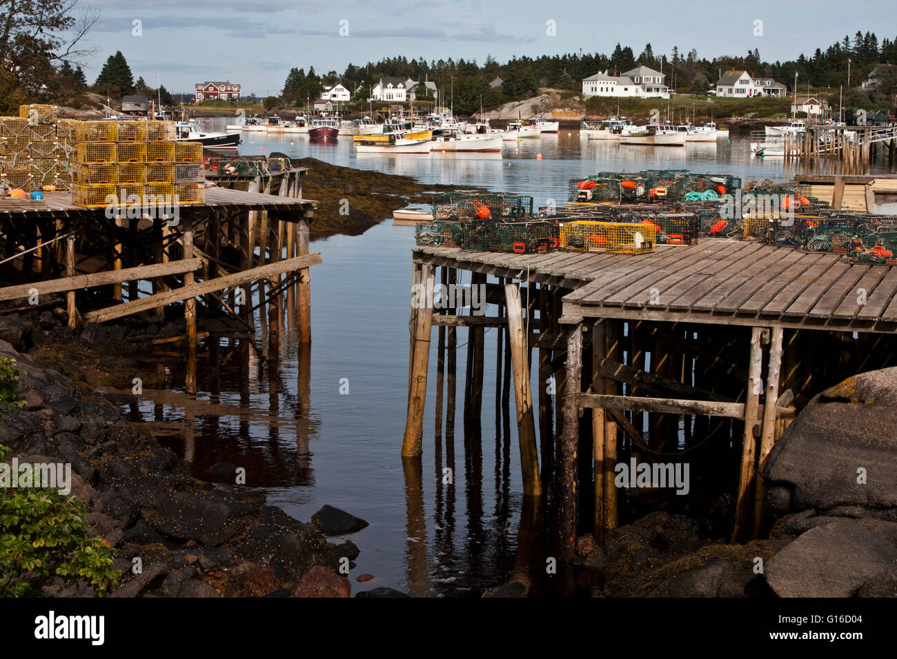 A lobster fishing port in rural coastal Maine, USA. The village of