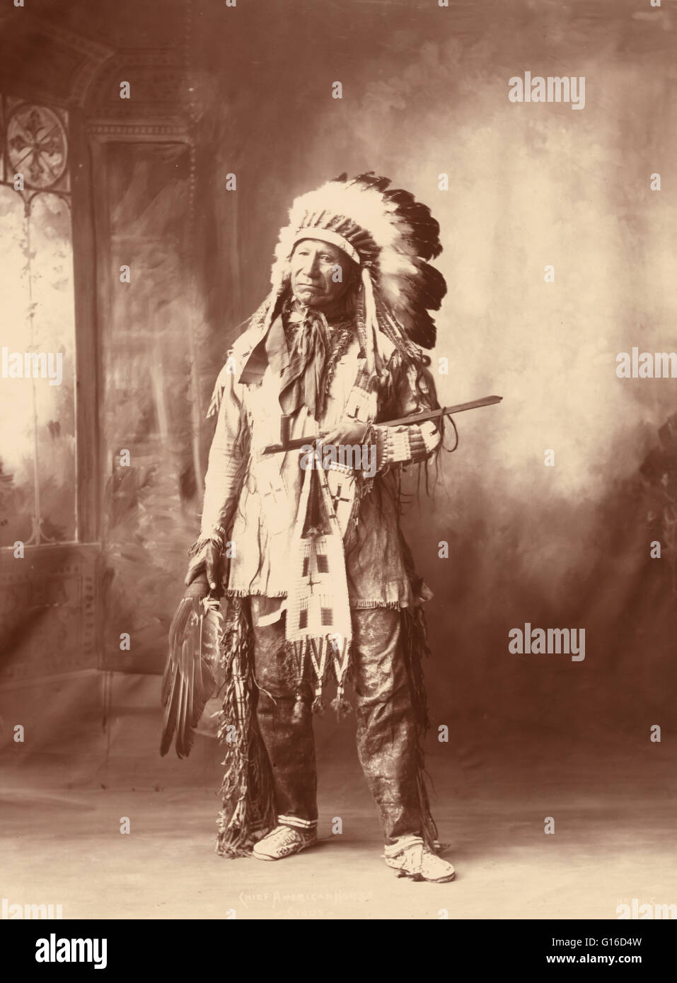 Chief American Horse photographed by Frank A. Rinehart, January 3, 1899. American Horse (1840 - December 16, 1908) was an Oglala Lakota chief, statesman, educator and historian. American Horse is notable in American history as a U.S. Army Indian Scout and Stock Photo