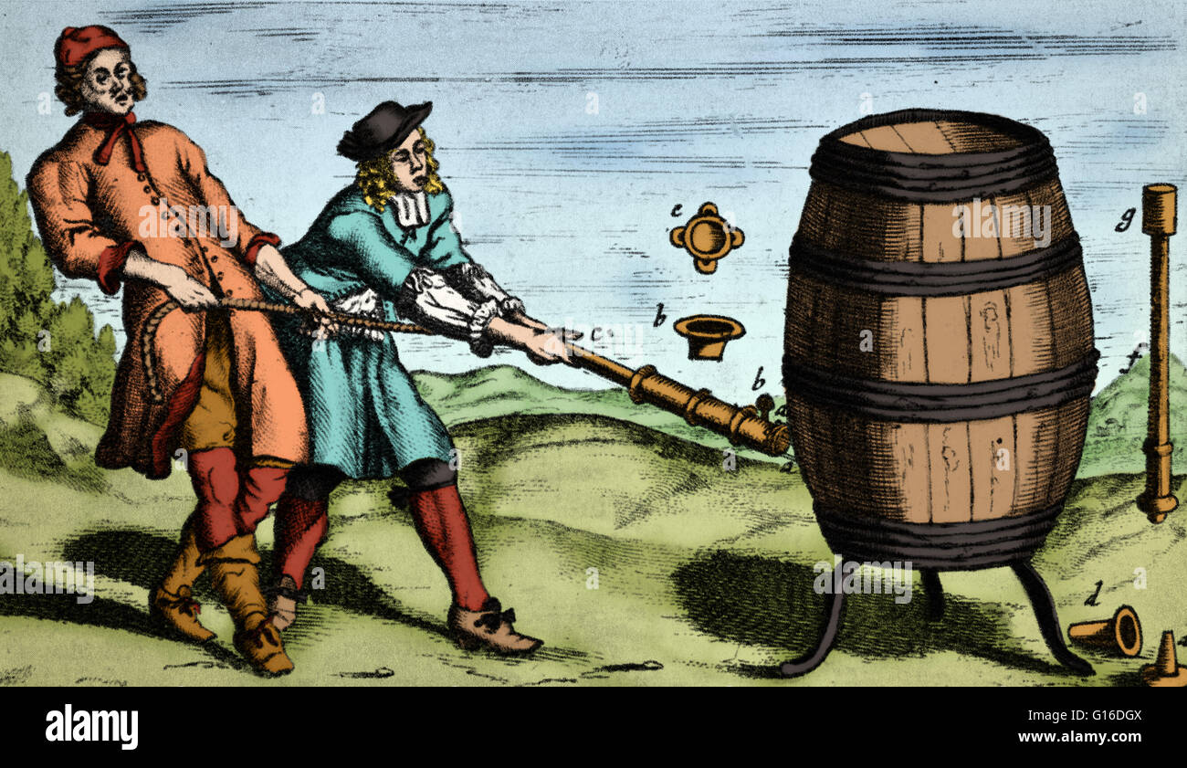 Von Guericke's first experiment for proving the law of horror vacui