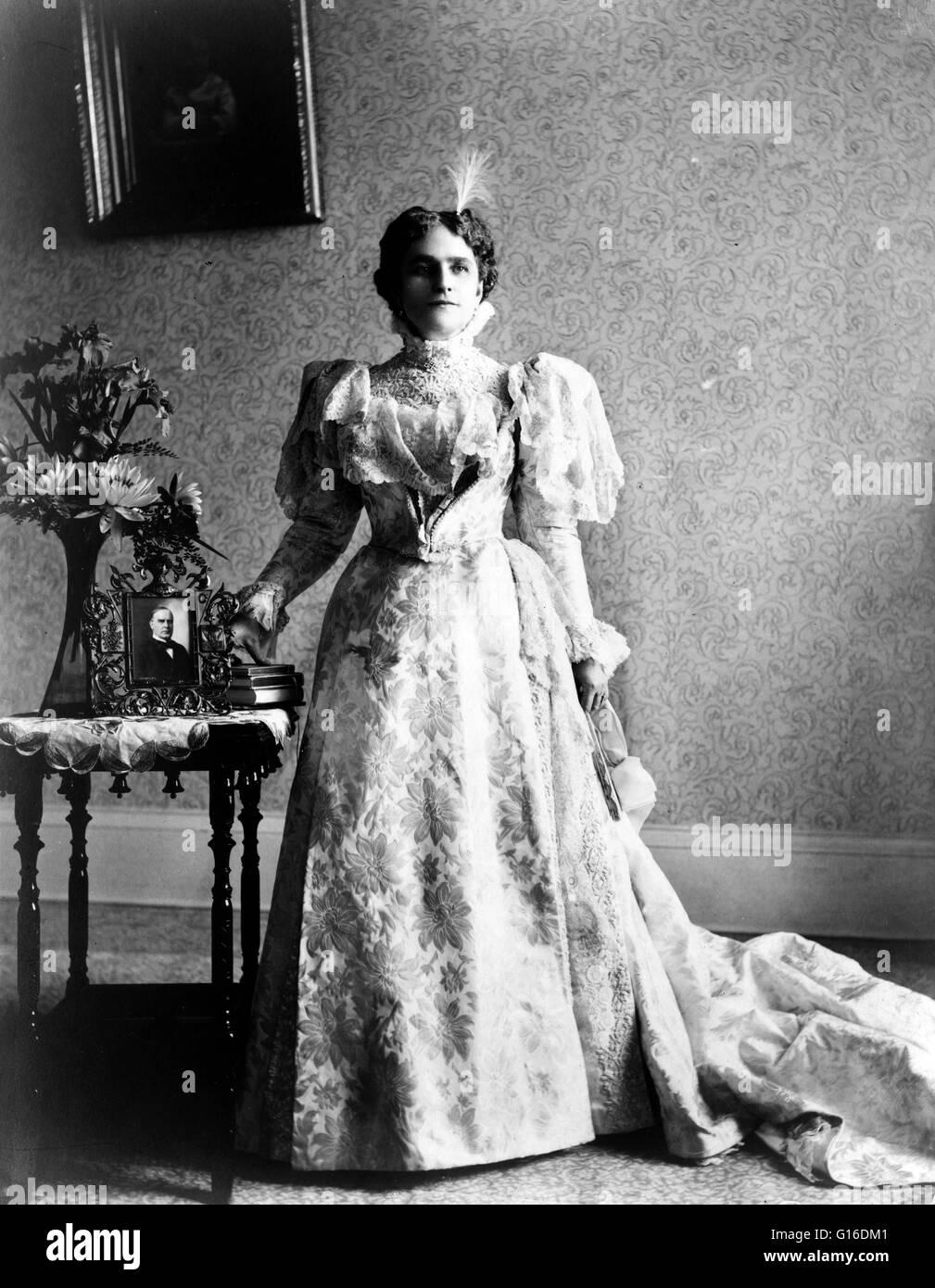 Ida Saxton McKinley (June 8, 1847 - May 26, 1907), wife of William McKinley, was First Lady of the United States from 1897 to 1901. Ida was refined, charming, and strikingly attractive. While single, she worked for a time as a cashier in her father's bank Stock Photo