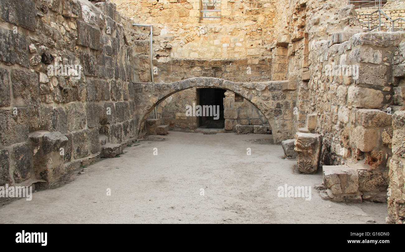 Excavated archeological ruins of the Pool of Bethesda and Byzantine