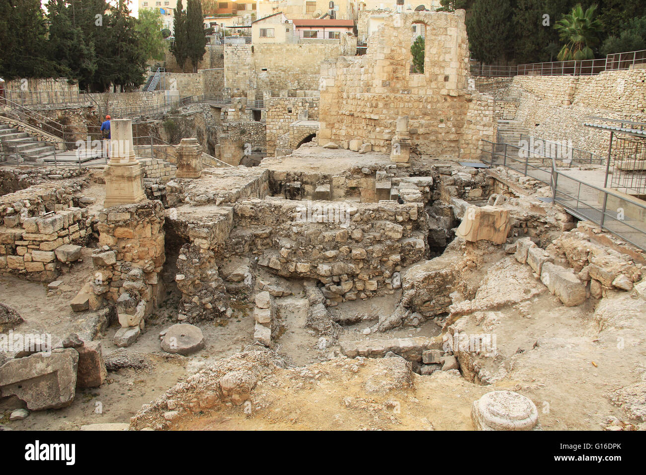 Excavated archeological ruins of the Pool of Bethesda and Byzantine